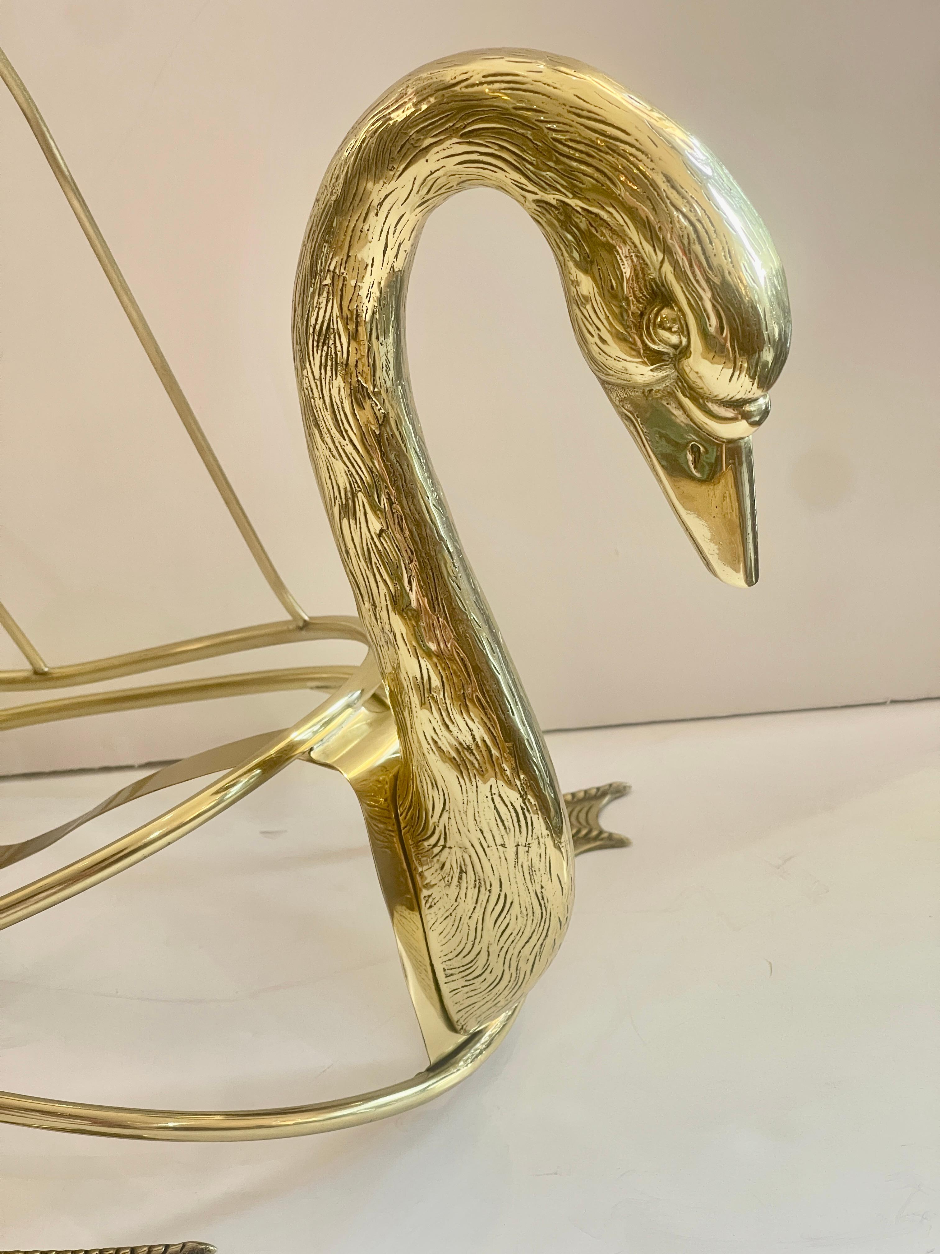 Hollywood Regency Rare Brass Low Swan Magazine Rack Attributed to Maison Jansen, Paris For Sale