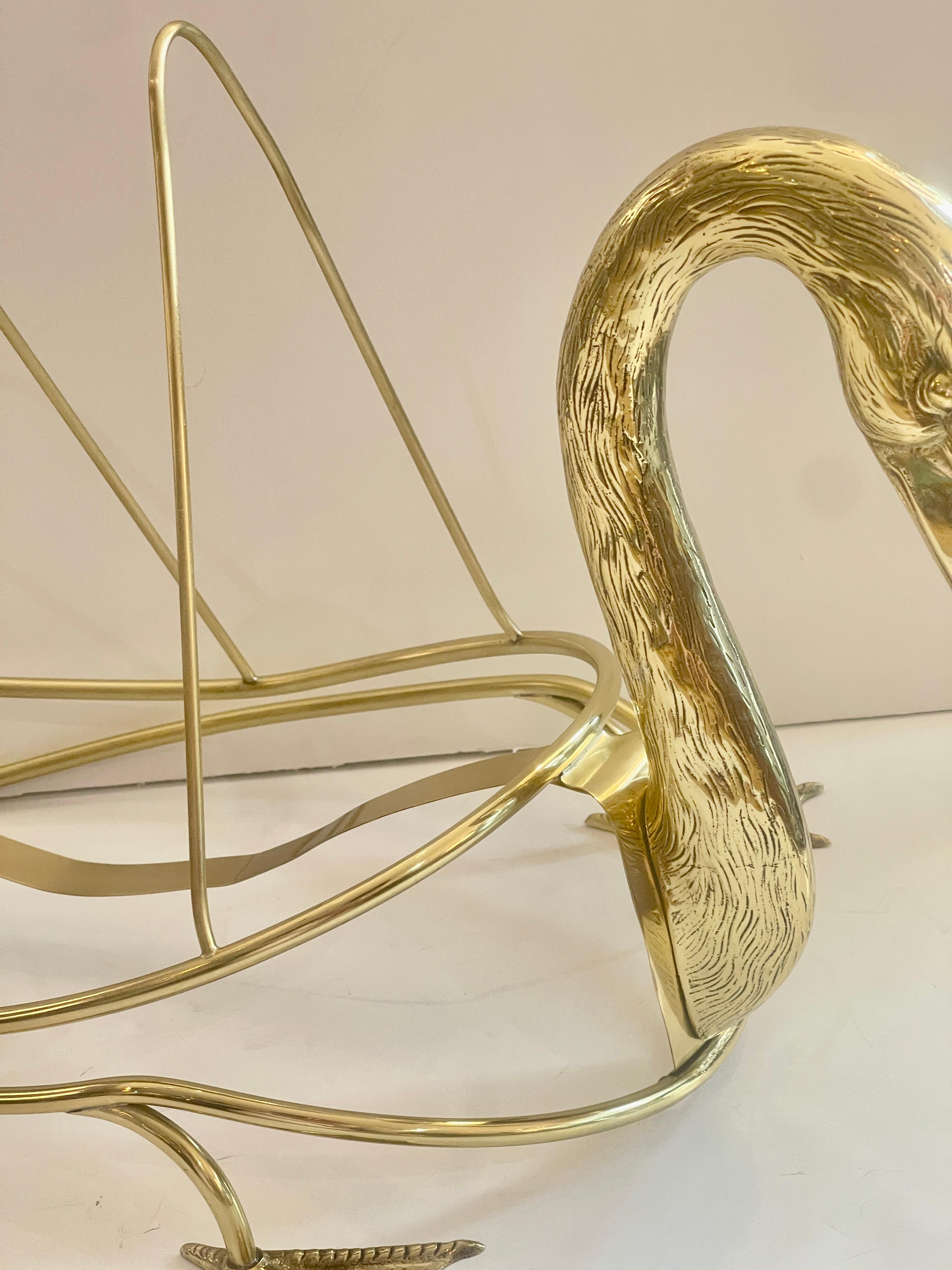 French Rare Brass Low Swan Magazine Rack Attributed to Maison Jansen, Paris For Sale
