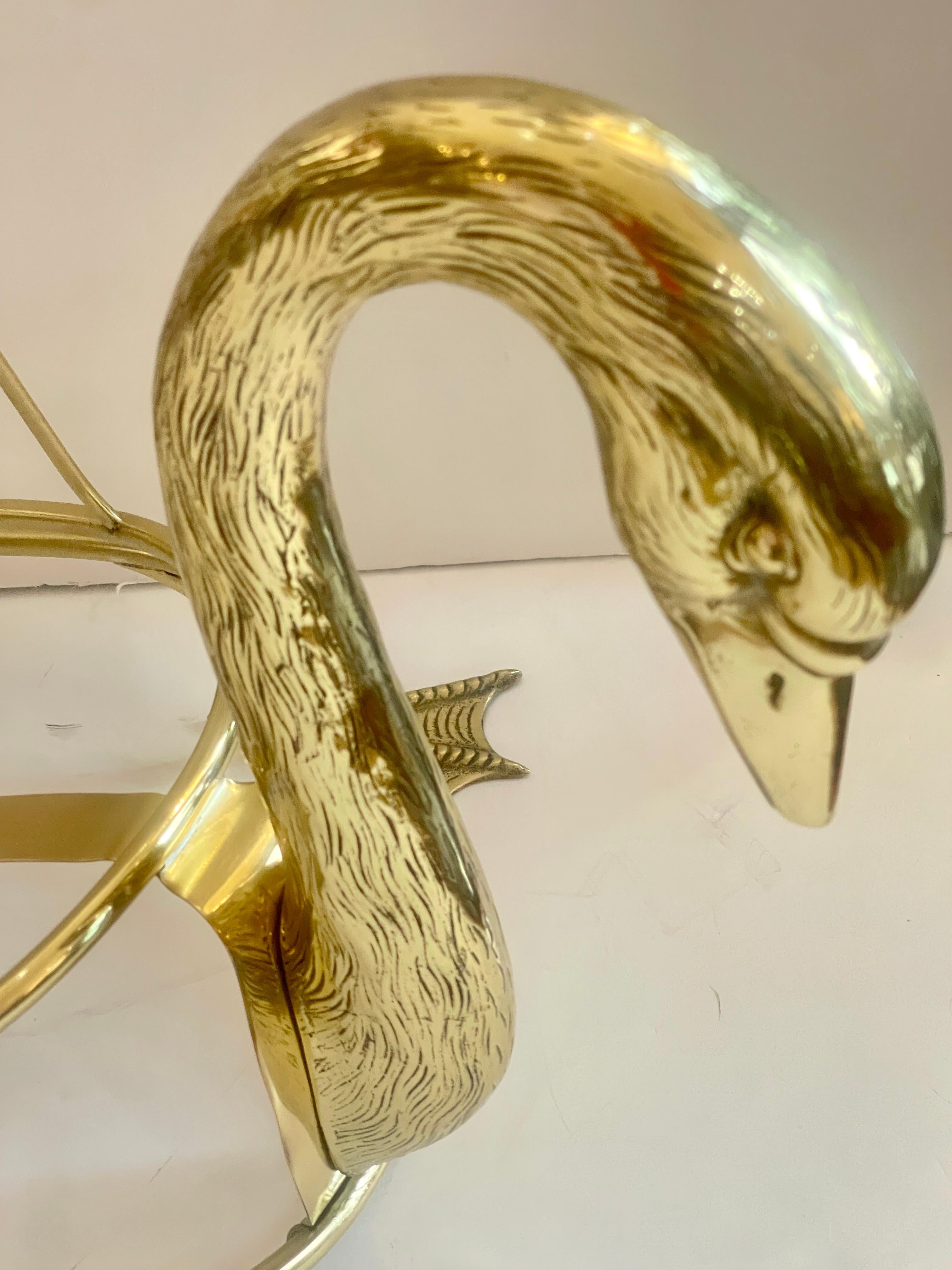 Rare Brass Low Swan Magazine Rack Attributed to Maison Jansen, Paris In Good Condition For Sale In West Palm Beach, FL