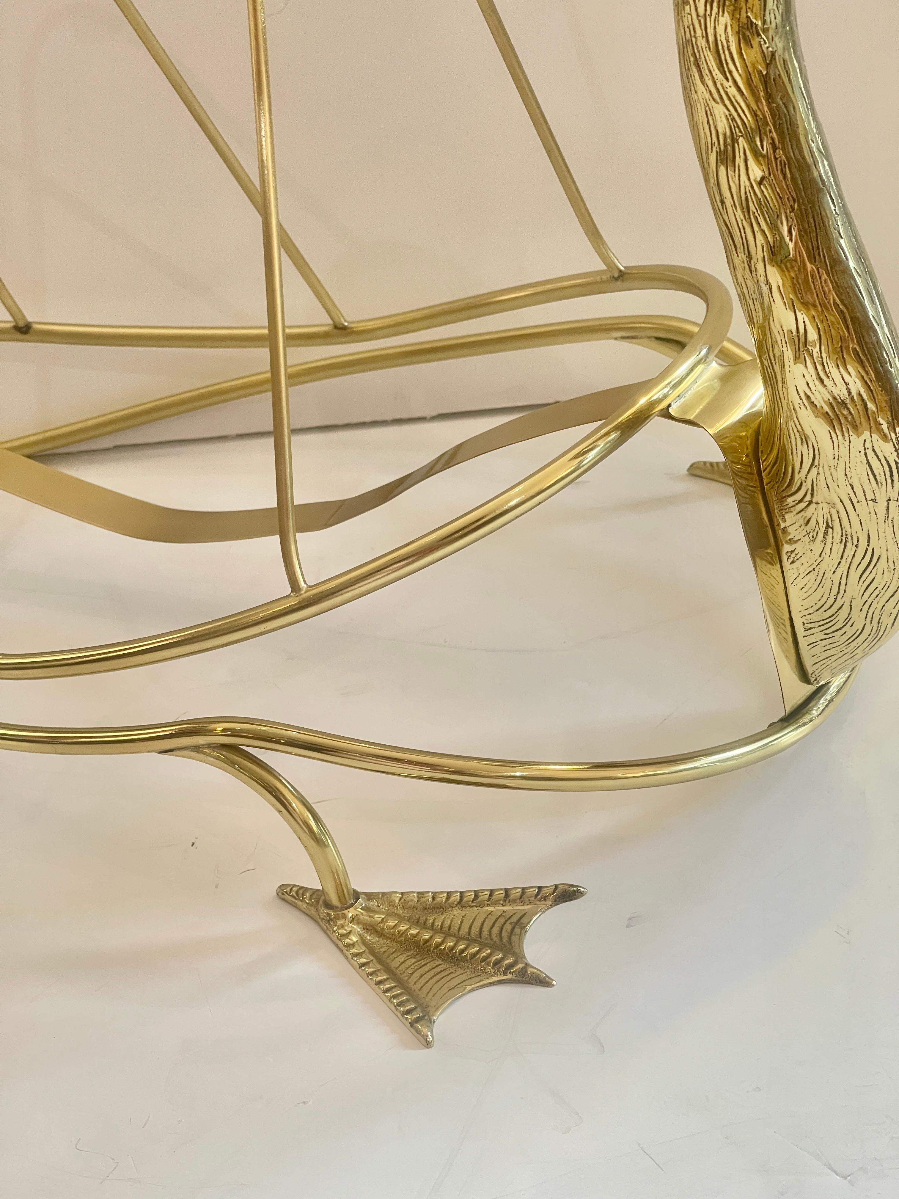Mid-20th Century Rare Brass Low Swan Magazine Rack Attributed to Maison Jansen, Paris For Sale