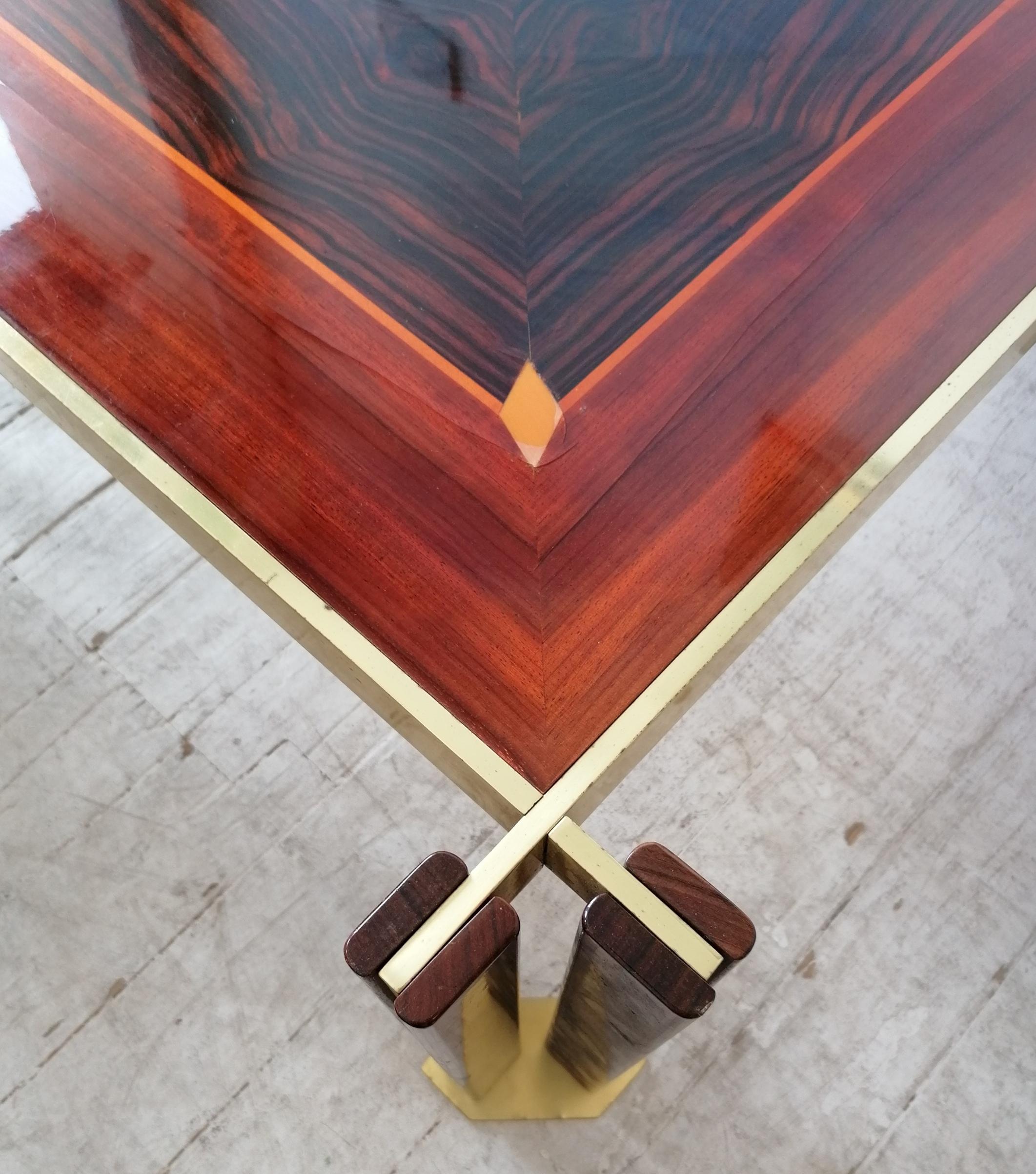 Rare Brass, Macassar & Rosewood Coffee Table By Paolo Barracchia, Italy 1970s 8