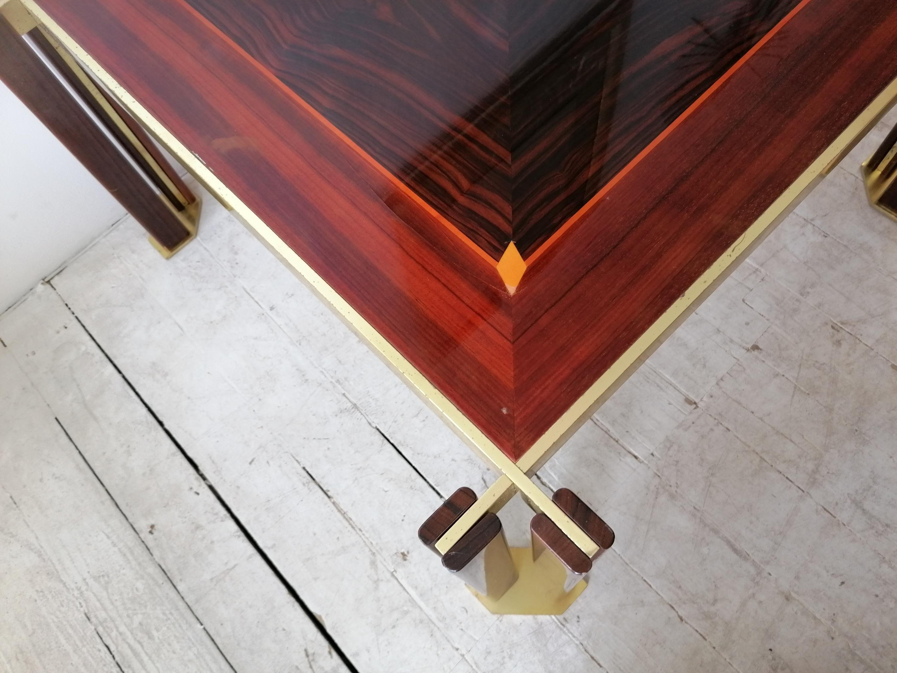 Rare Brass, Macassar & Rosewood Coffee Table By Paolo Barracchia, Italy 1970s 9