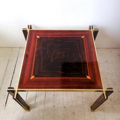 Raro tavolino in ottone, macassar e palissandro di Paolo Barracchia, Italia anni '70