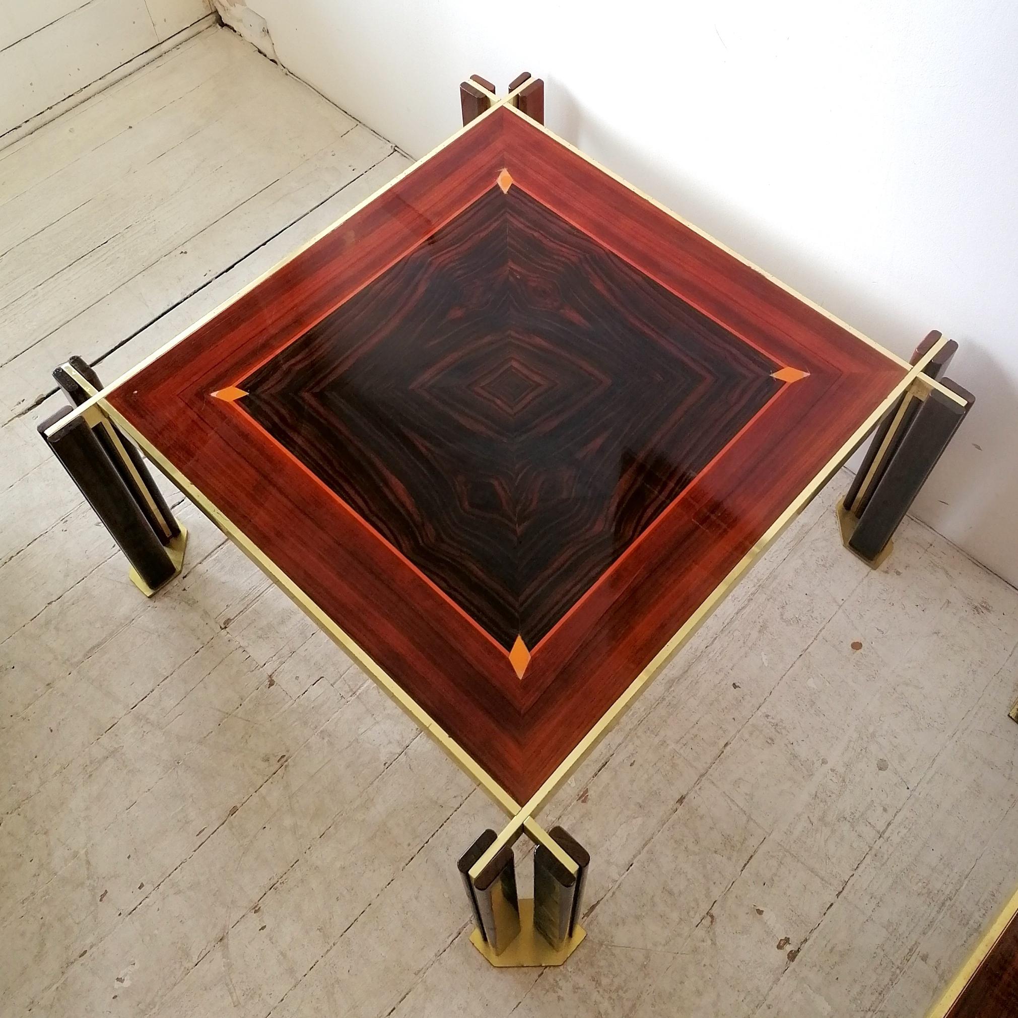 Mid-Century Modern Rare Brass, Macassar & Rosewood Coffee Table By Paolo Barracchia, Italy 1970s