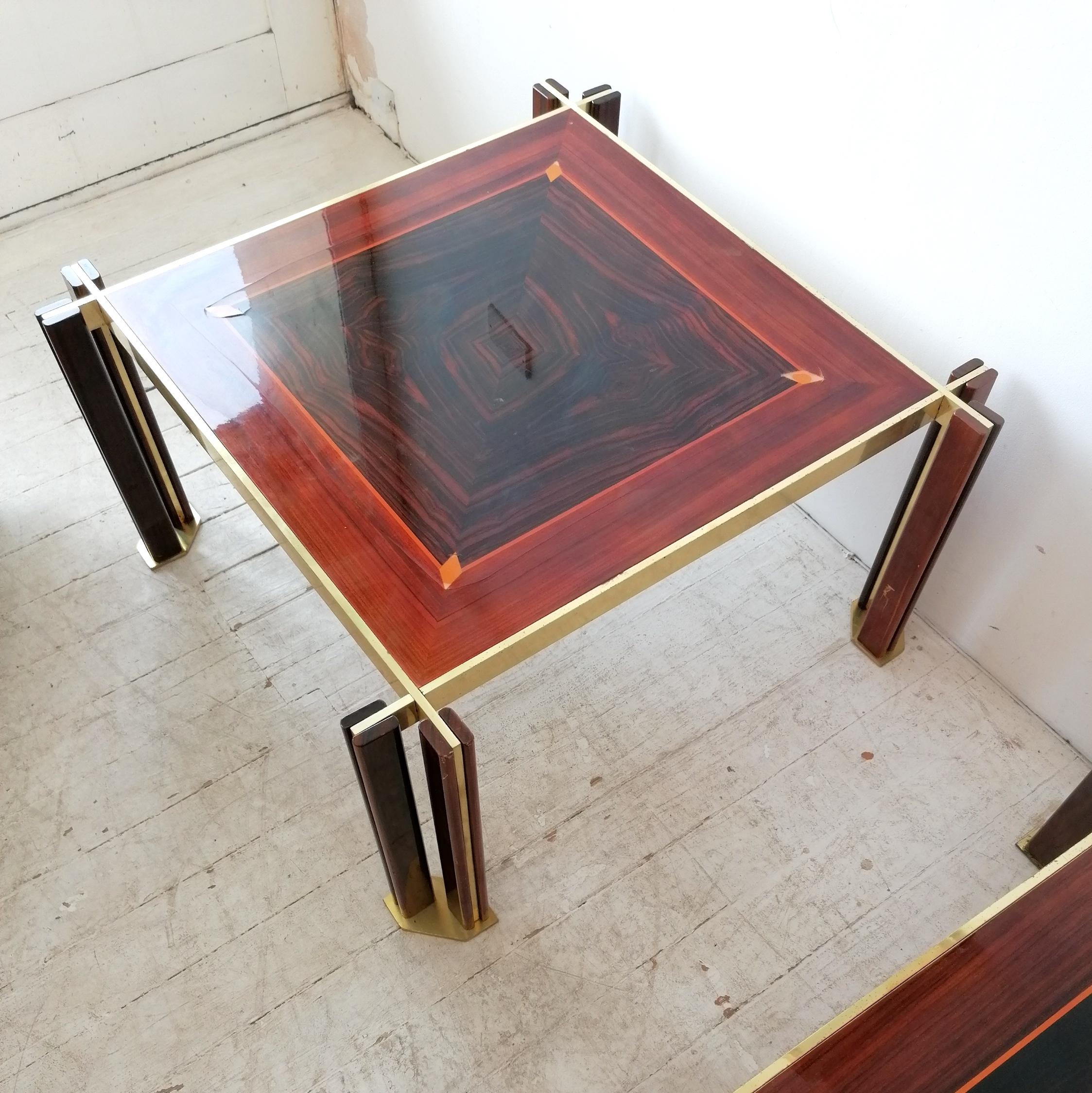 Rare Brass, Macassar & Rosewood Coffee Table By Paolo Barracchia, Italy 1970s In Good Condition In Hastings, GB