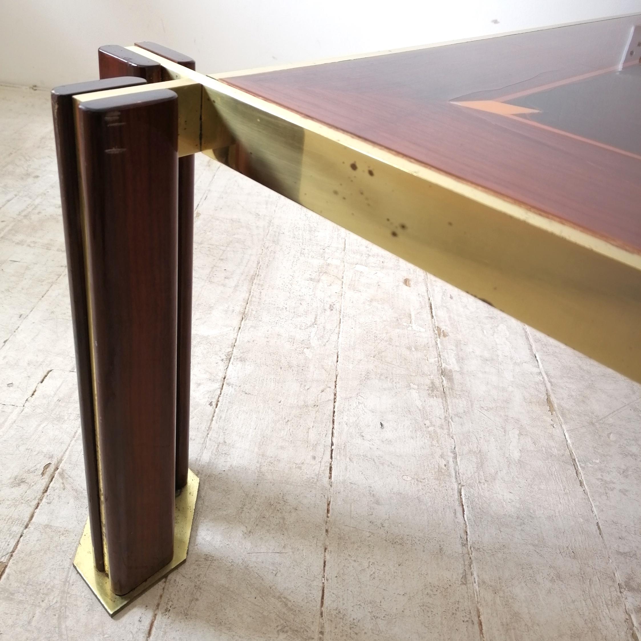 Rare Brass, Macassar & Rosewood Coffee Table By Paolo Barracchia, Italy 1970s 1