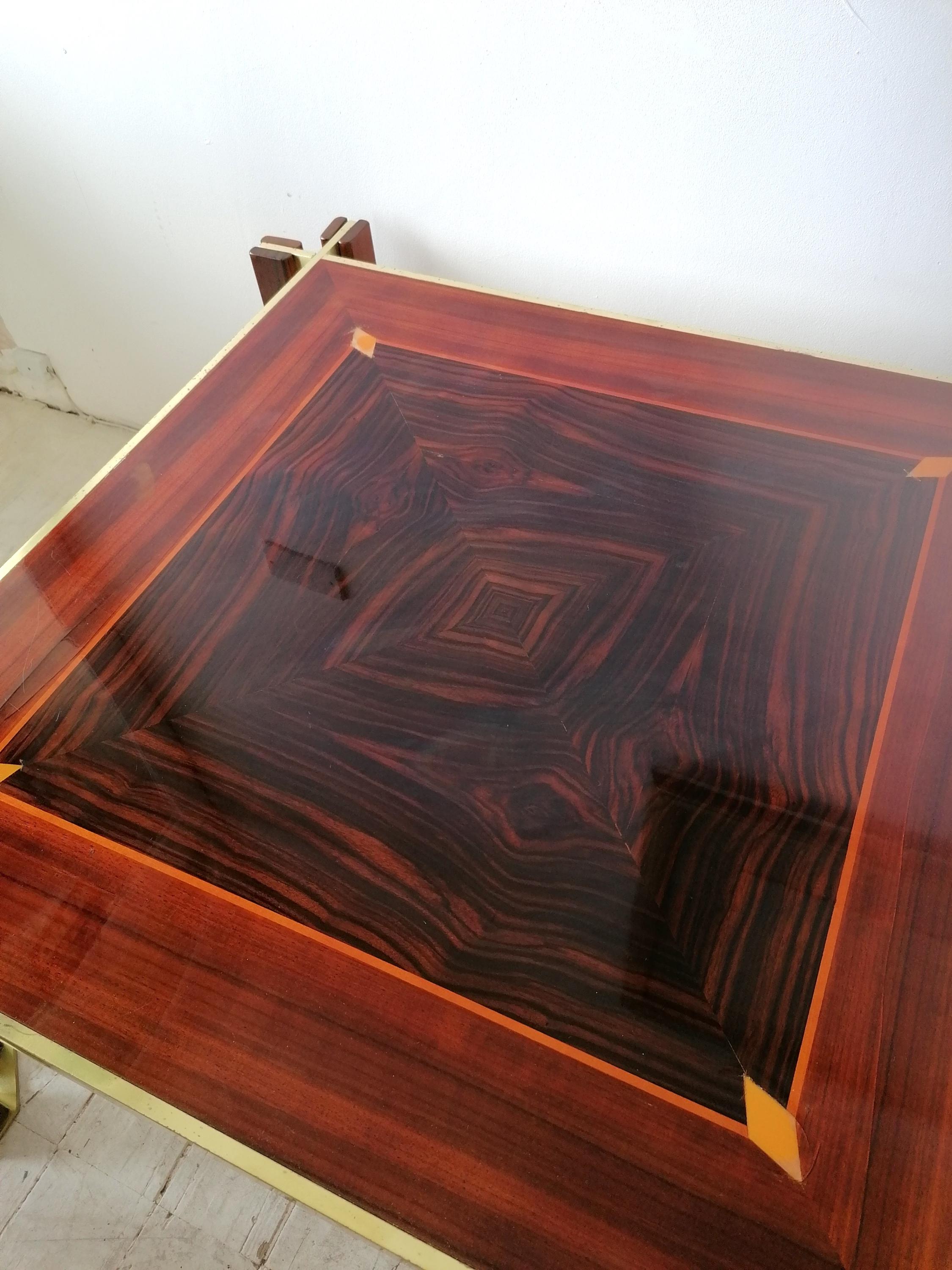 Rare Brass, Macassar & Rosewood Coffee Table By Paolo Barracchia, Italy 1970s 3