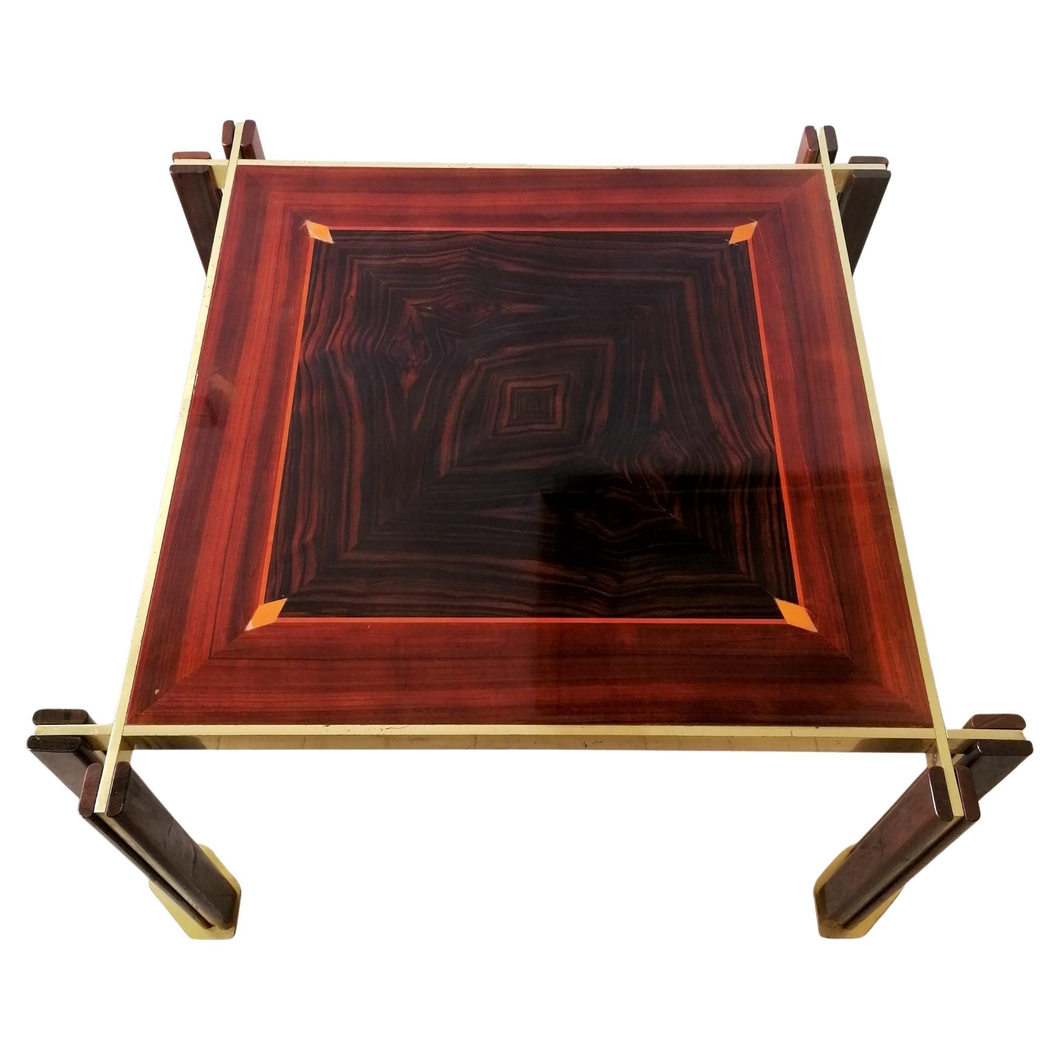 Rare Brass, Macassar & Rosewood Coffee Table By Paolo Barracchia, Italy 1970s
