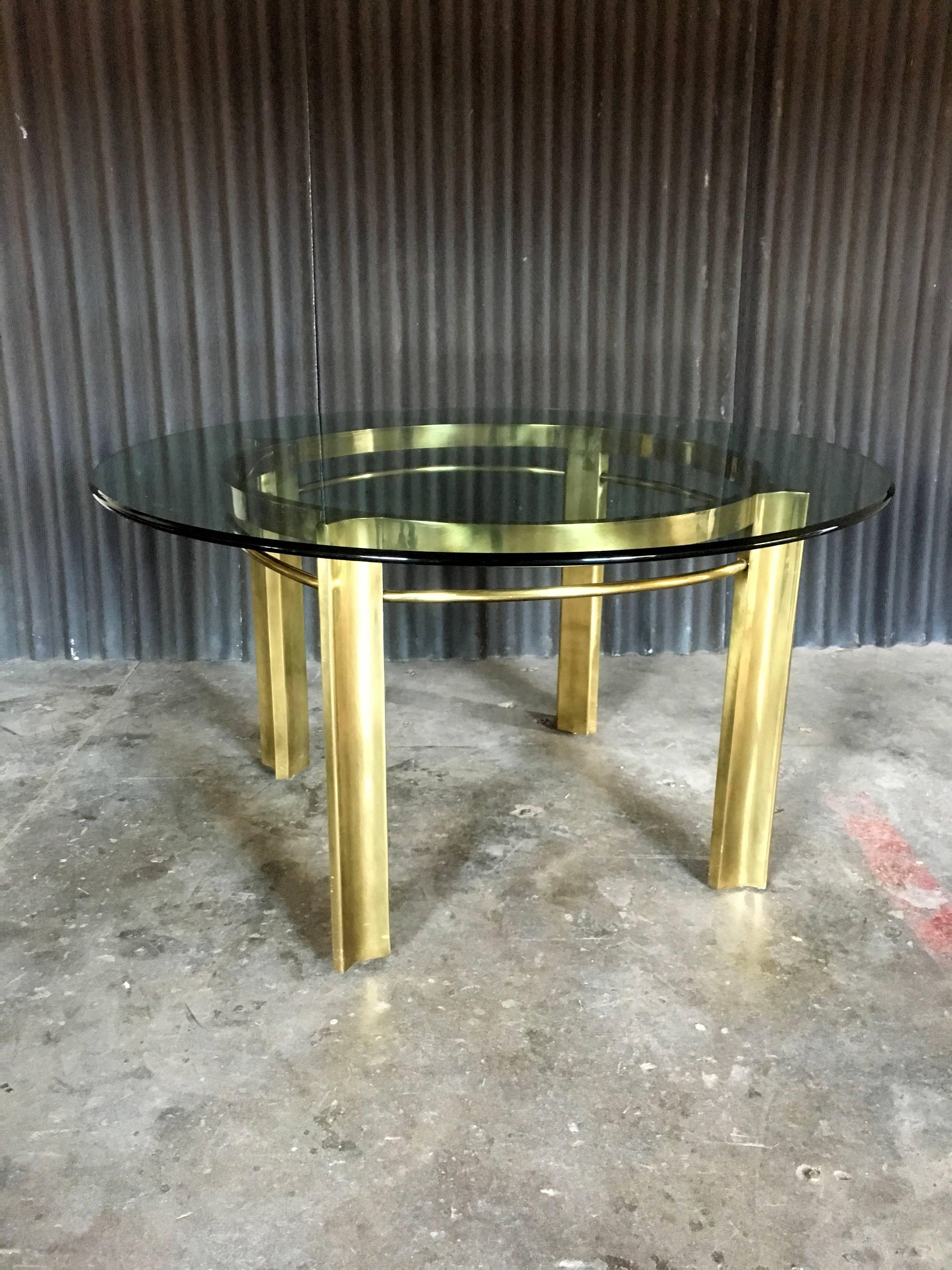 Rare and beautiful dining or game table by Mastercraft.
This gorgeous table is the perfect size and can nicely seat six people.
Brass is in incredible shape with no pitting at all. Smooth and shiny!
Comes with 54