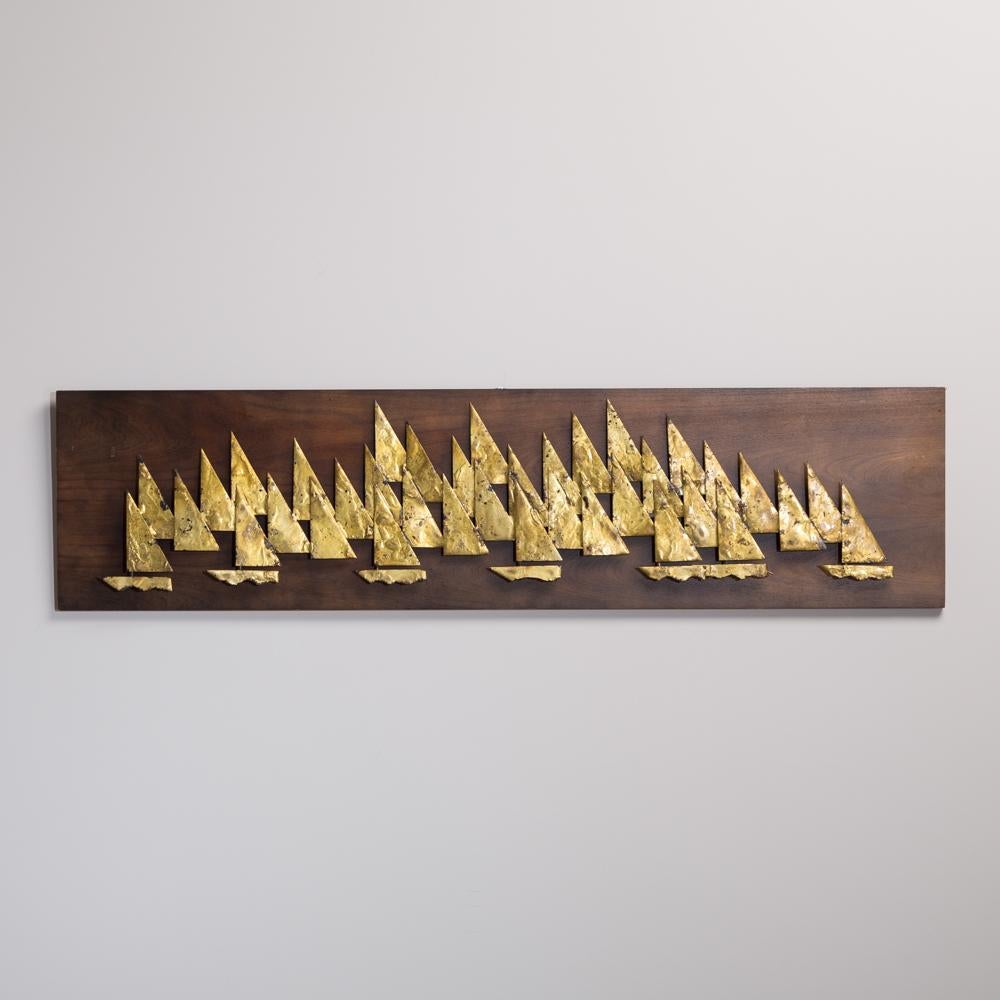 Rare Brass Metal Sailboat Wall Sculpture by Peter Pepper, 1960s In Excellent Condition For Sale In London, GB