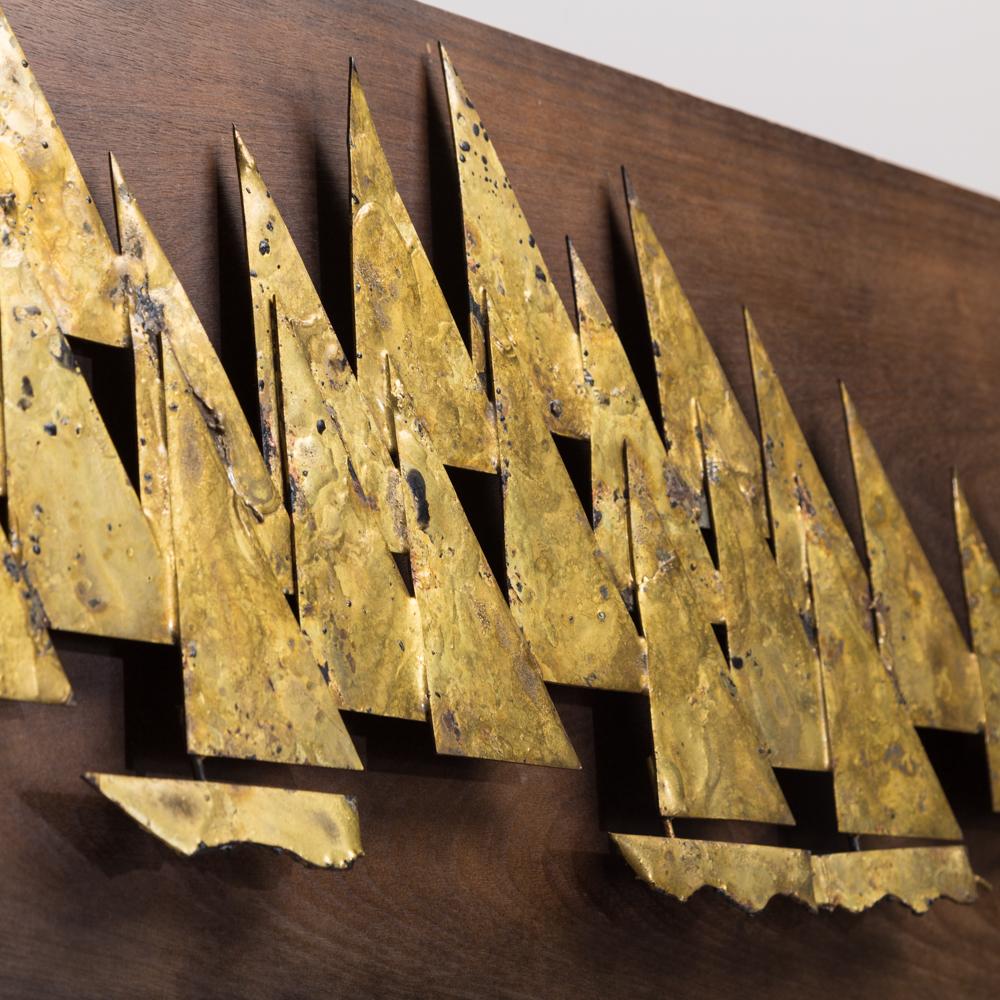 American Rare Brass Metal Sailboat Wall Sculpture