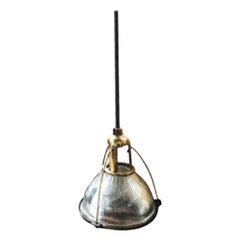 Vintage Rare Brass Plated Holophane Industrial Hanging Pendant Ligh