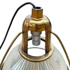Rare Brass Plated Holophane Industrial Hanging Pendant Light