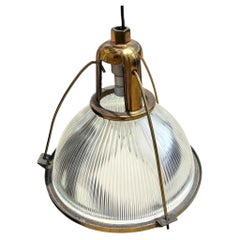 Rare Brass Plated Holophane Industrial Hanging Pendant Light