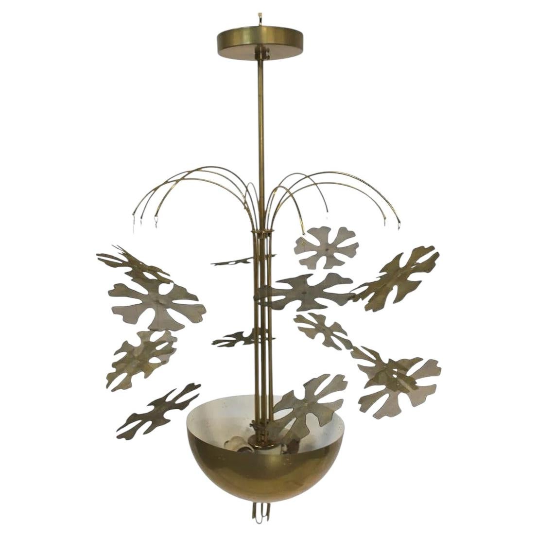 Rare Brass "Snowflake" Chandelier Attributed to Paavo Tynell. For Sale