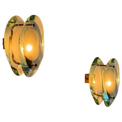 Rare Brass Version Model 2093 Wall Lights by Max Ingrand for Fontana Arte, 1960s