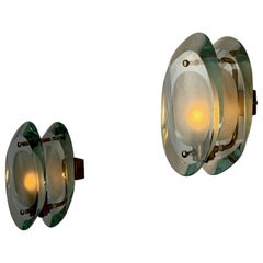 Rare Brass Version Model 2093 Wall Lights by Max Ingrand for Fontana Arte, 1960s