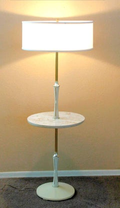 Rare Brass Wood Table Floor Lamp White After Gerald Thurston Lightolier