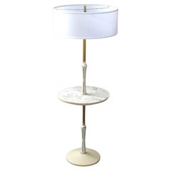 Vintage Rare Brass Wood Table Floor Lamp White After Gerald Thurston Lightolier