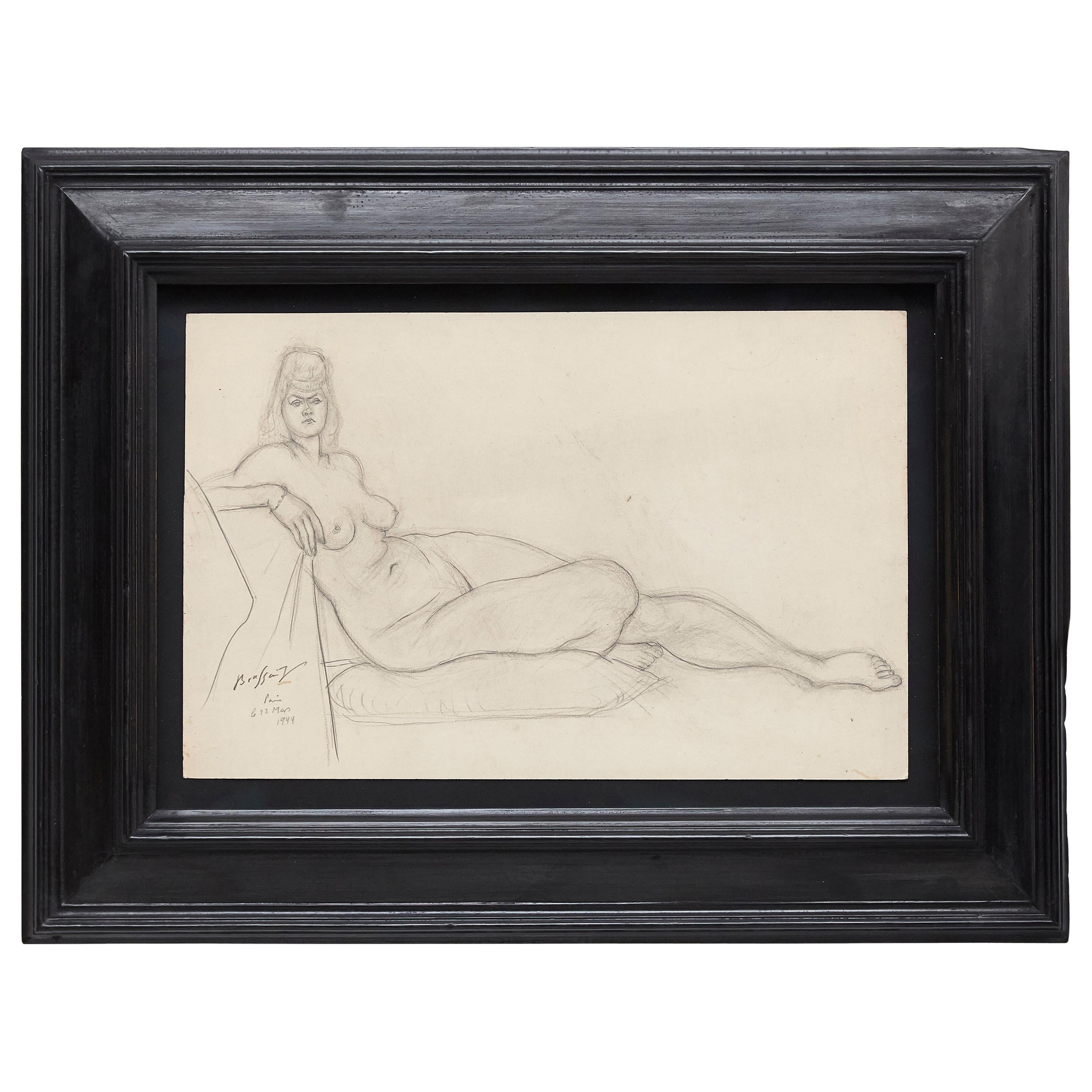 Rare Brassai Woman Nude Pencil Drawing, 1944