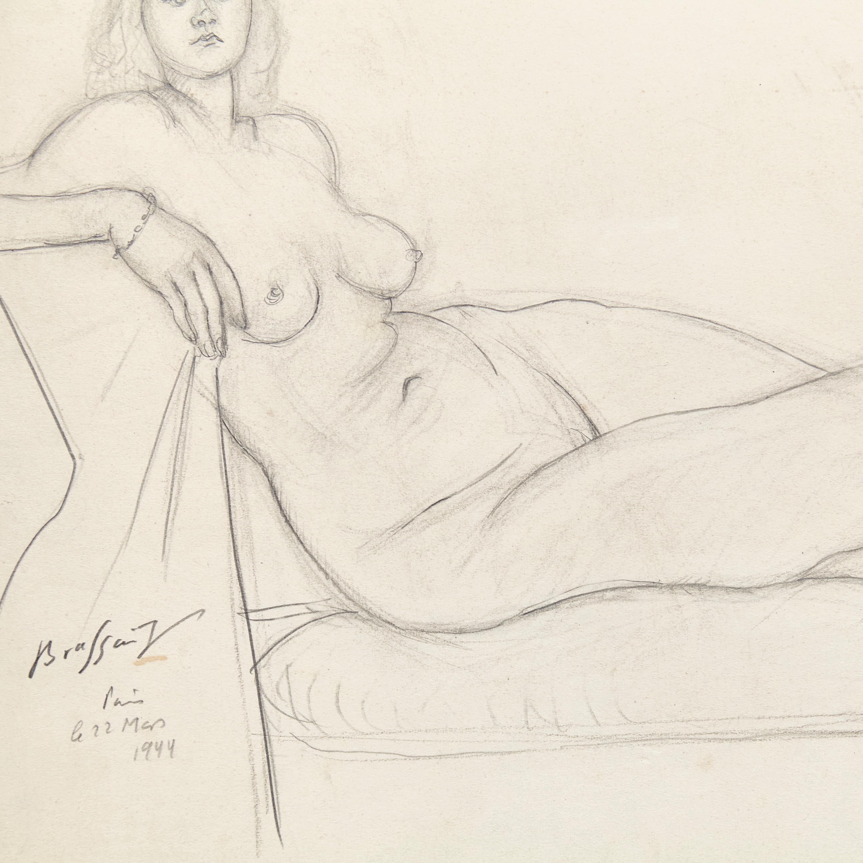 Mid-Century Modern Rare Brassai Woman Nude Pencil Drawing, 1944