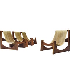 Rare Brazilian Lounge Chairs in Leather and Wood
