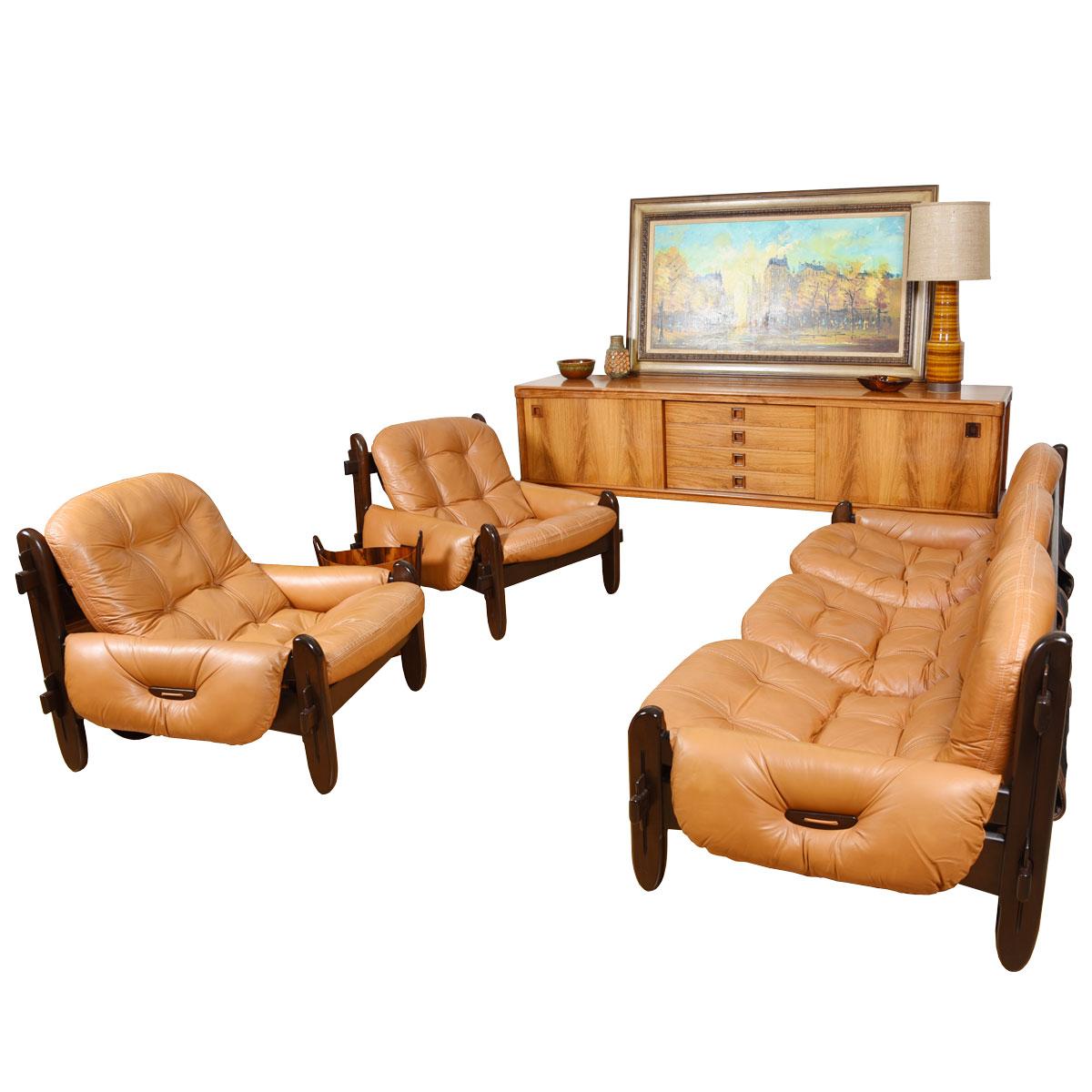 Rosewood Rare Brazilian Sofa & Lounge Chairs Set by Jean Gillon For Sale