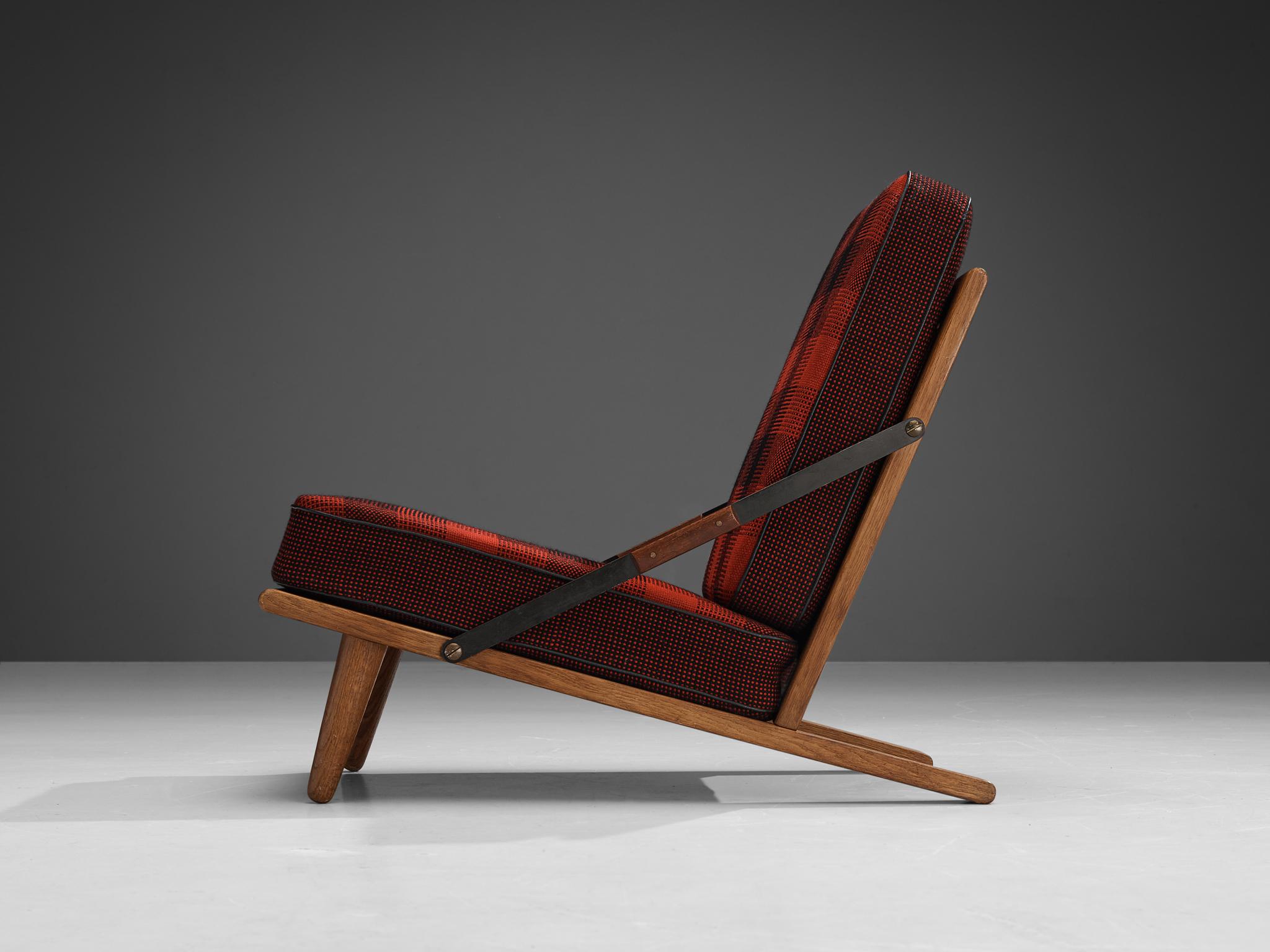 Metal Rare Børge Mogensen for Andreas Graversen Easy Chair in Original Red Wool