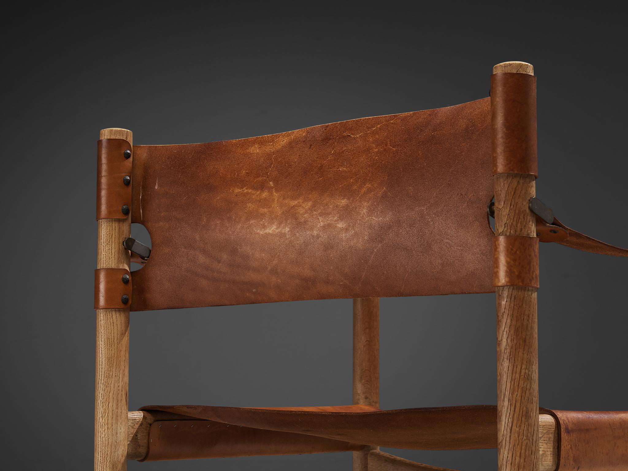 Scandinavian Modern Rare Børge Mogensen for Fredericia ‘Safari’ Armchair Cognac Leather Oak For Sale