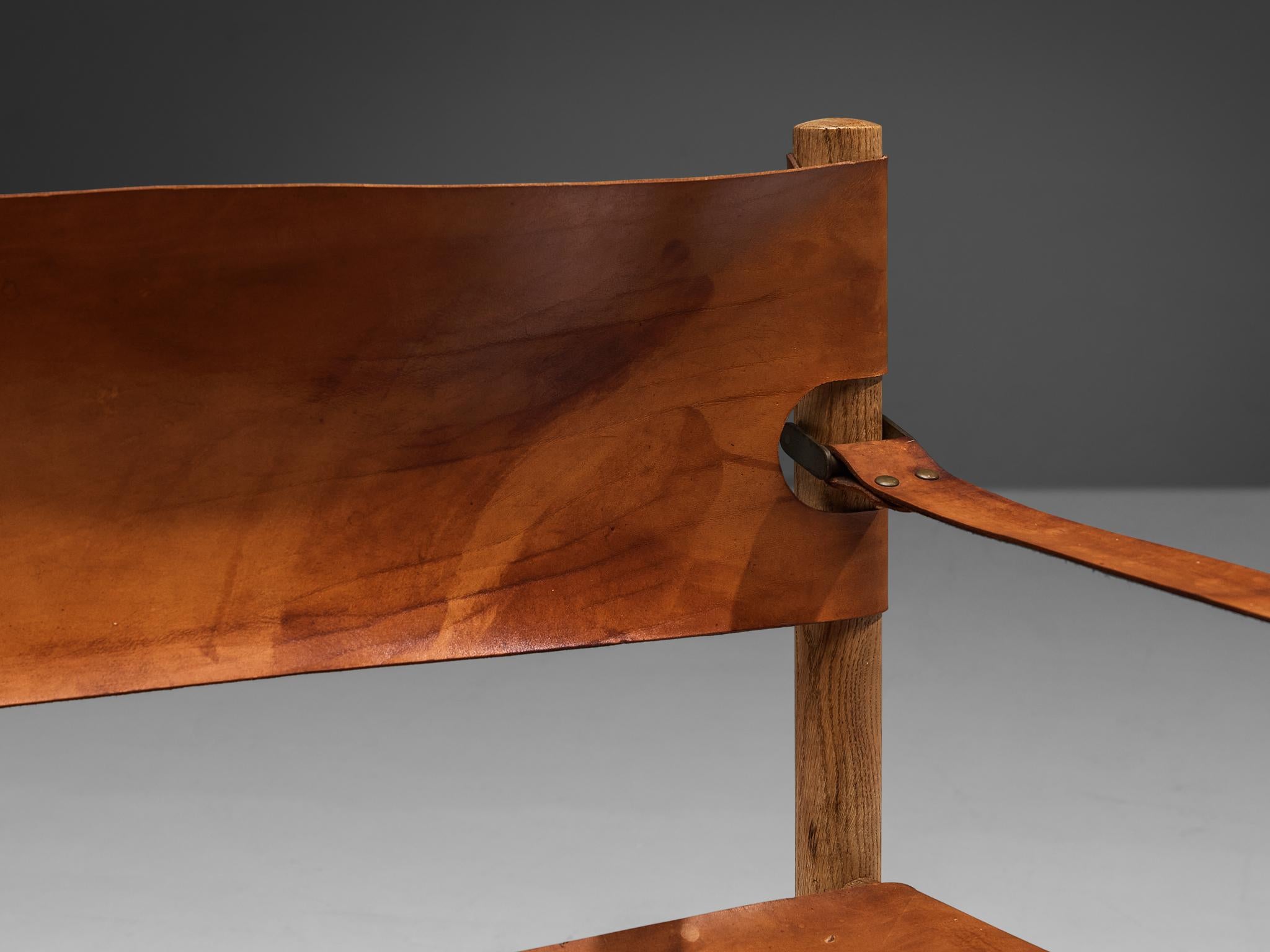Rare Børge Mogensen for Fredericia ‘Safari’ Armchair Cognac Leather Oak In Good Condition For Sale In Waalwijk, NL