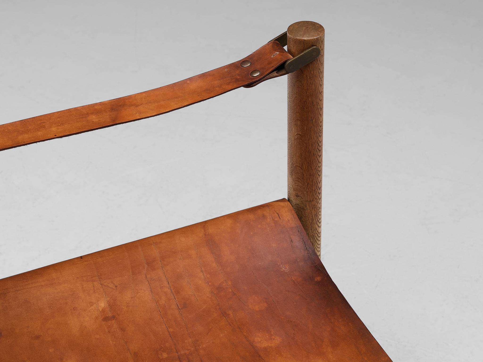 Mid-20th Century Rare Børge Mogensen for Fredericia ‘Safari’ Armchair Cognac Leather Oak For Sale