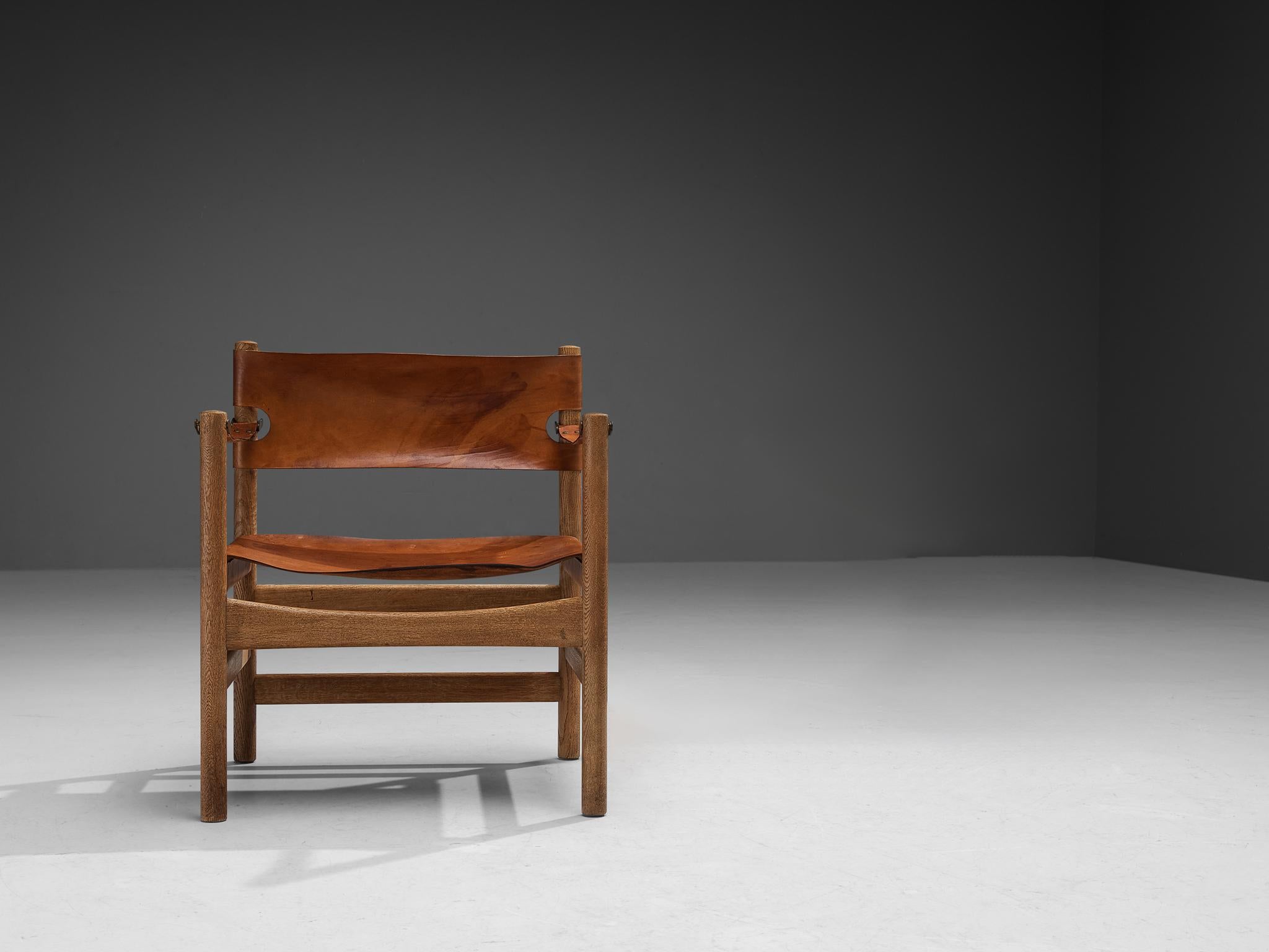 Rare Børge Mogensen for Fredericia ‘Safari’ Armchair Cognac Leather Oak For Sale 1