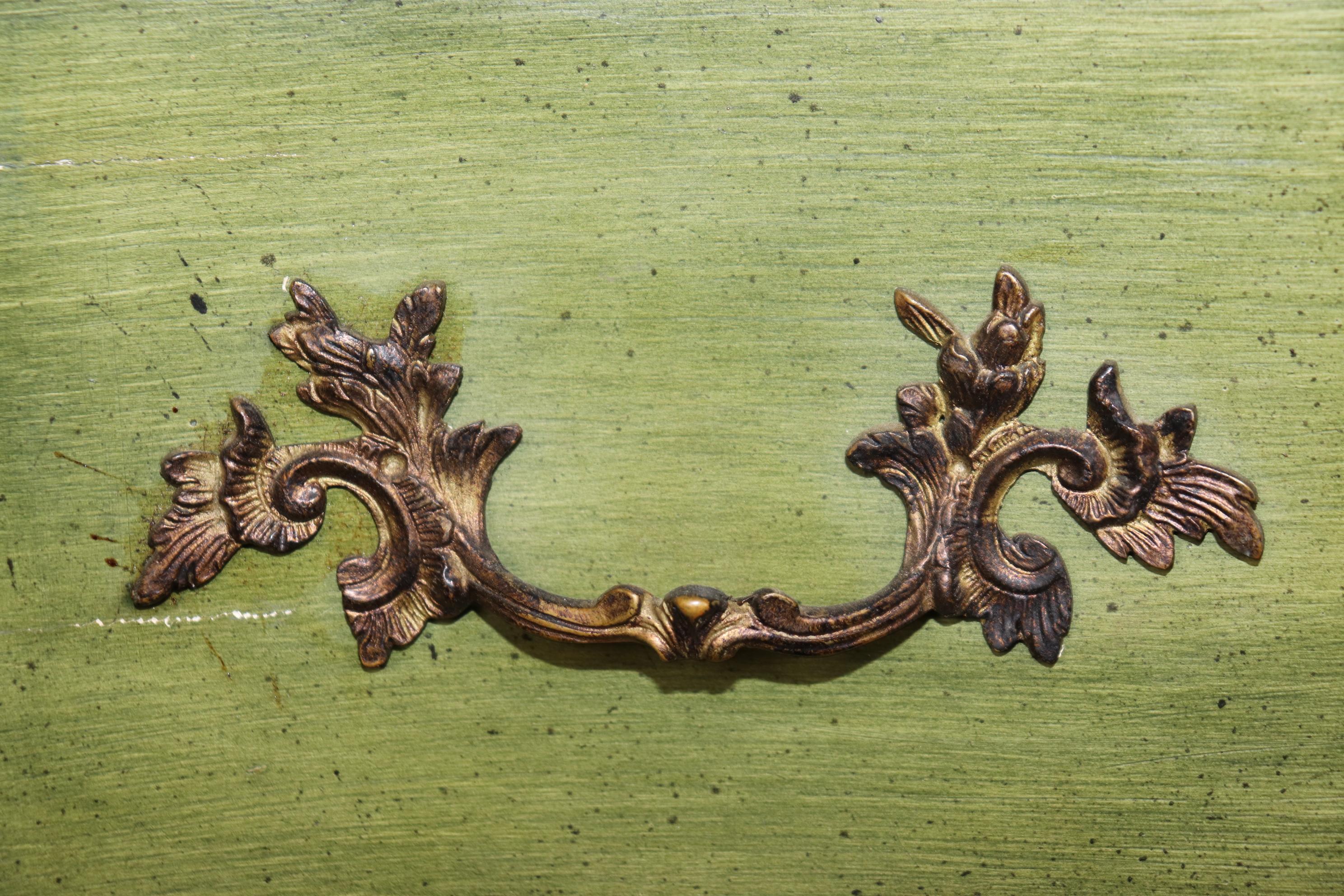 Rare Bright Green Italian Venetian Painted Rococo Secretary Desk Circa 1940 2
