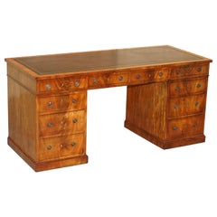 Antique Rare Bright Honduras Hardwood Large Victorian 1880 Partner Desk Leather Top