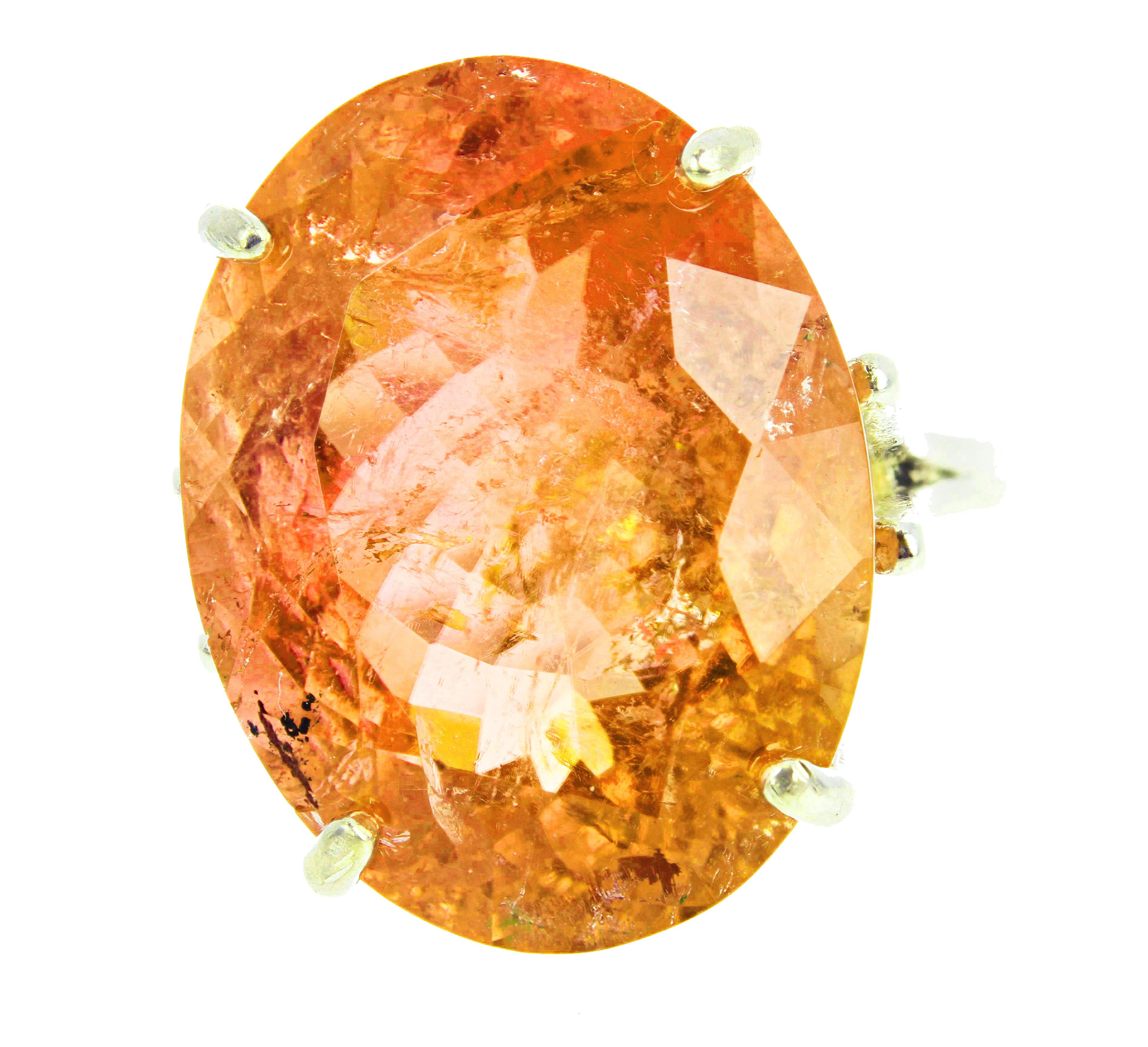 Gemjunky Exotic Oval 16.25 Ct. Brilliant Orangy Golden Tourmaline Silver Ring In New Condition In Raleigh, NC
