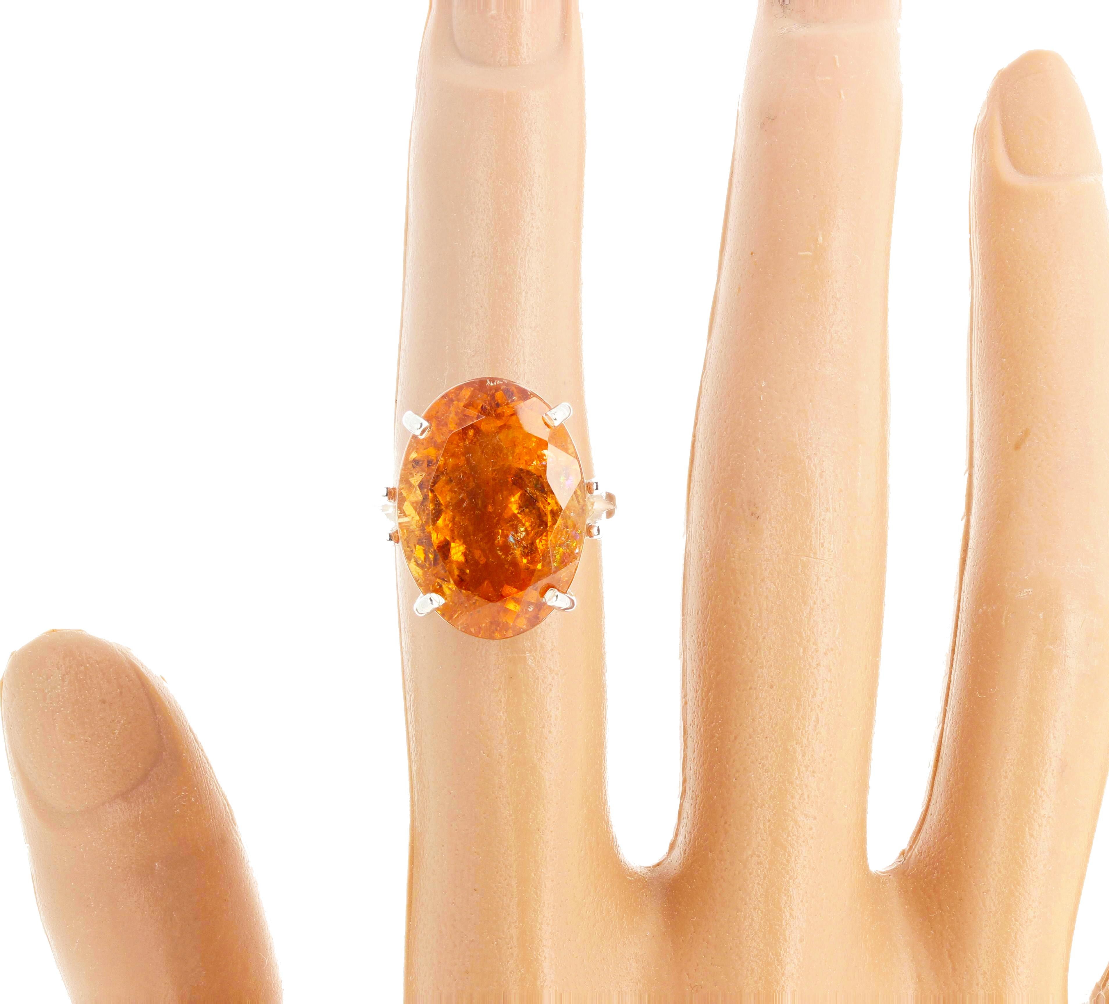 Oval Cut Gemjunky Exotic Oval 16.25 Ct. Brilliant Orangy Golden Tourmaline Silver Ring