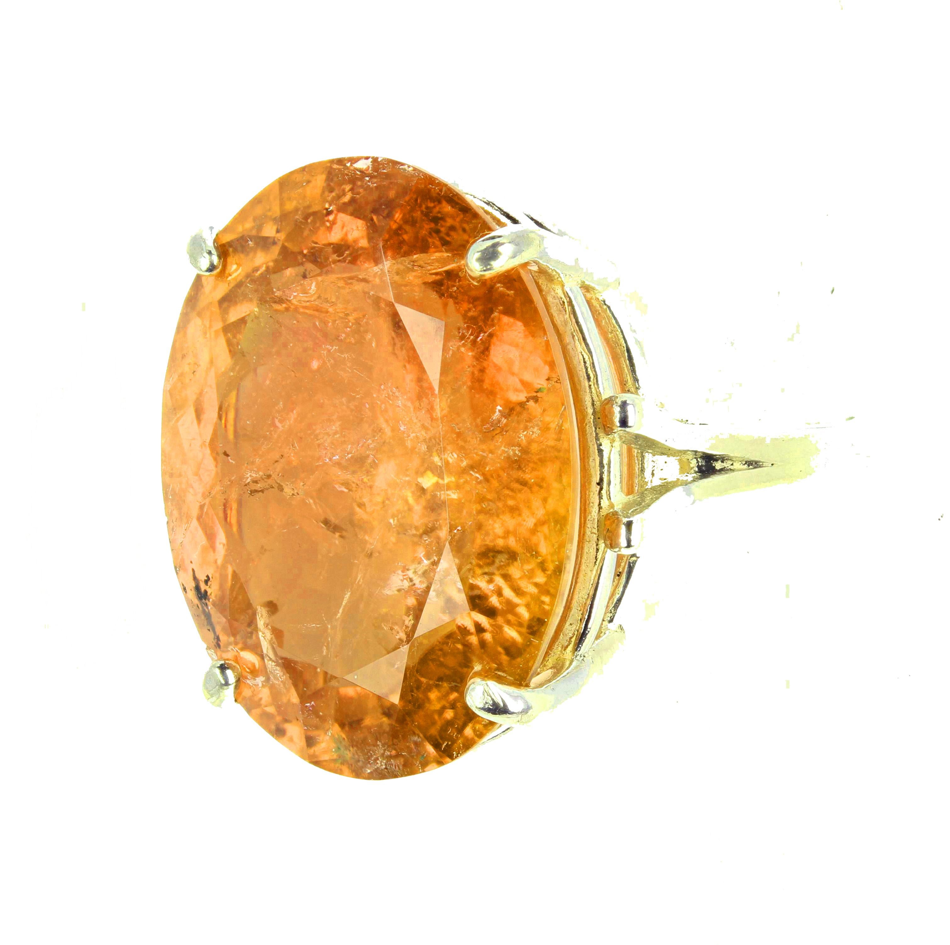 Gemjunky Exotic Oval 16.25 Ct. Brilliant Orangy Golden Tourmaline Silver Ring 1