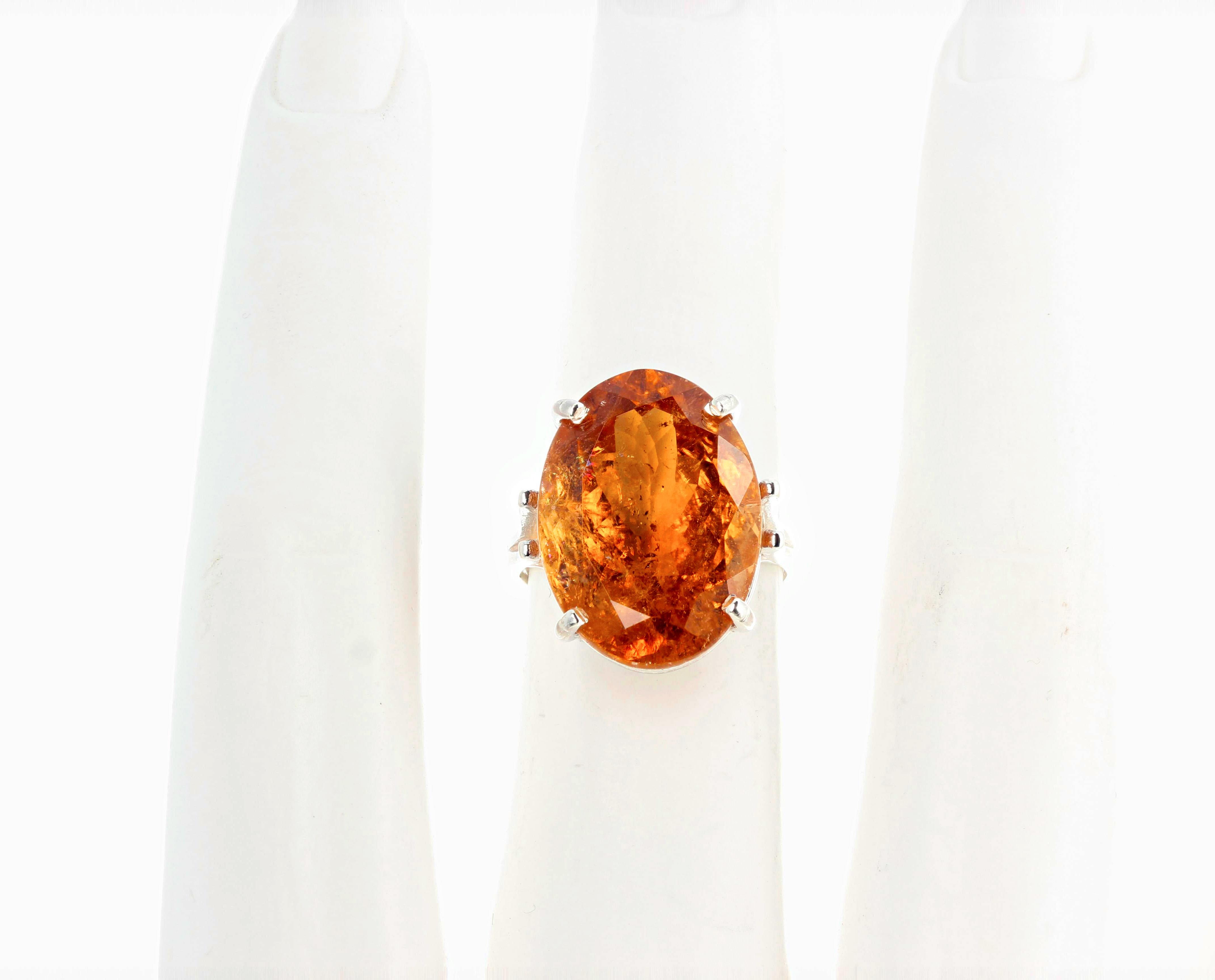 Gemjunky Exotic Oval 16.25 Ct. Brilliant Orangy Golden Tourmaline Silver Ring 4