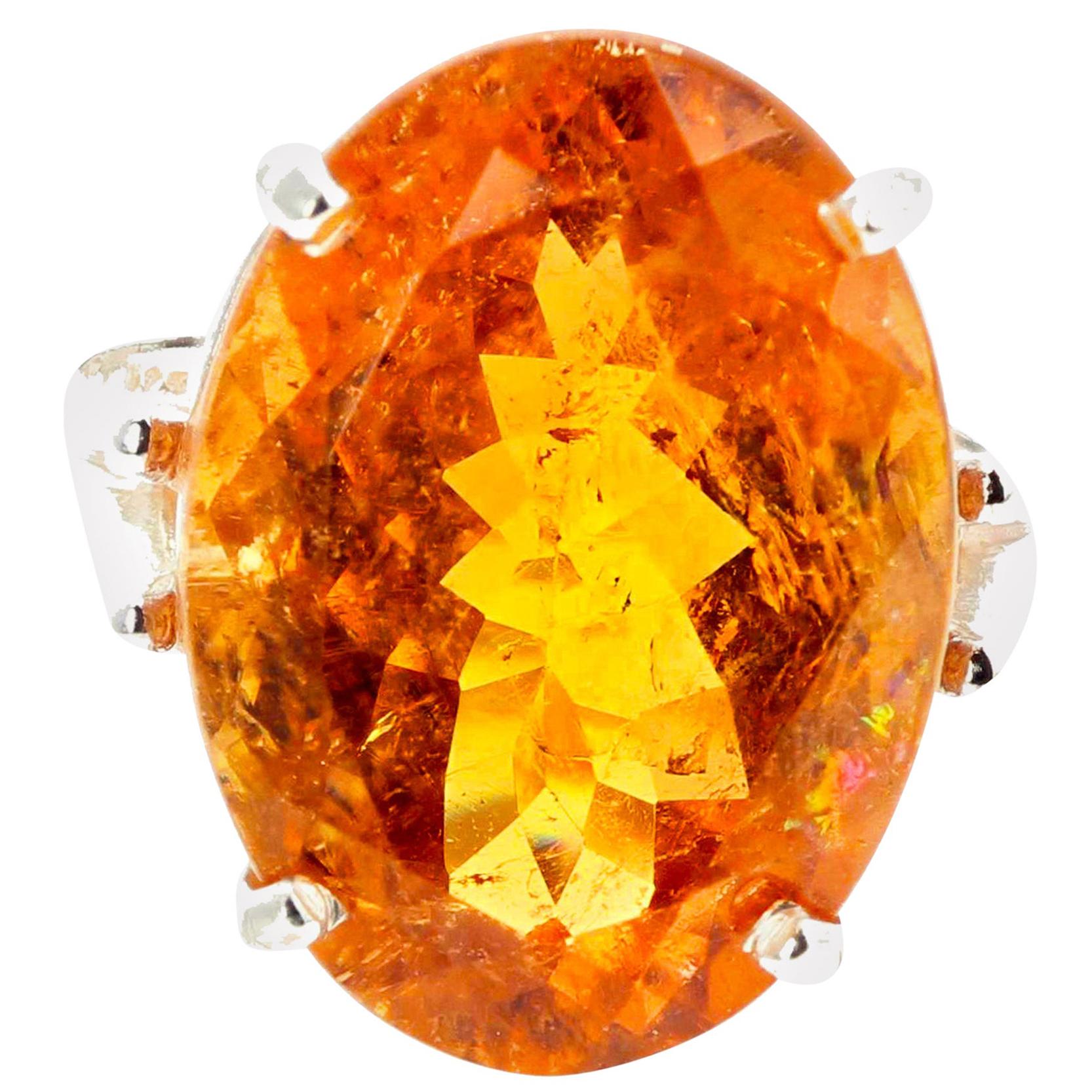 Gemjunky Exotic Oval 16.25 Ct. Brilliant Orangy Golden Tourmaline Silver Ring
