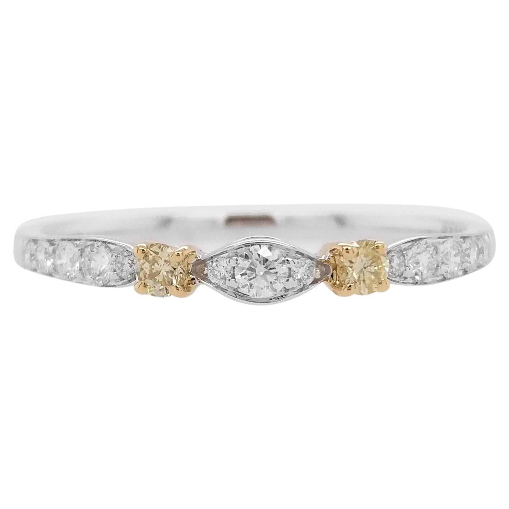 Rare Brilliant-Cut Yellow Diamond and White diamond Band Ring made in 18K Gold