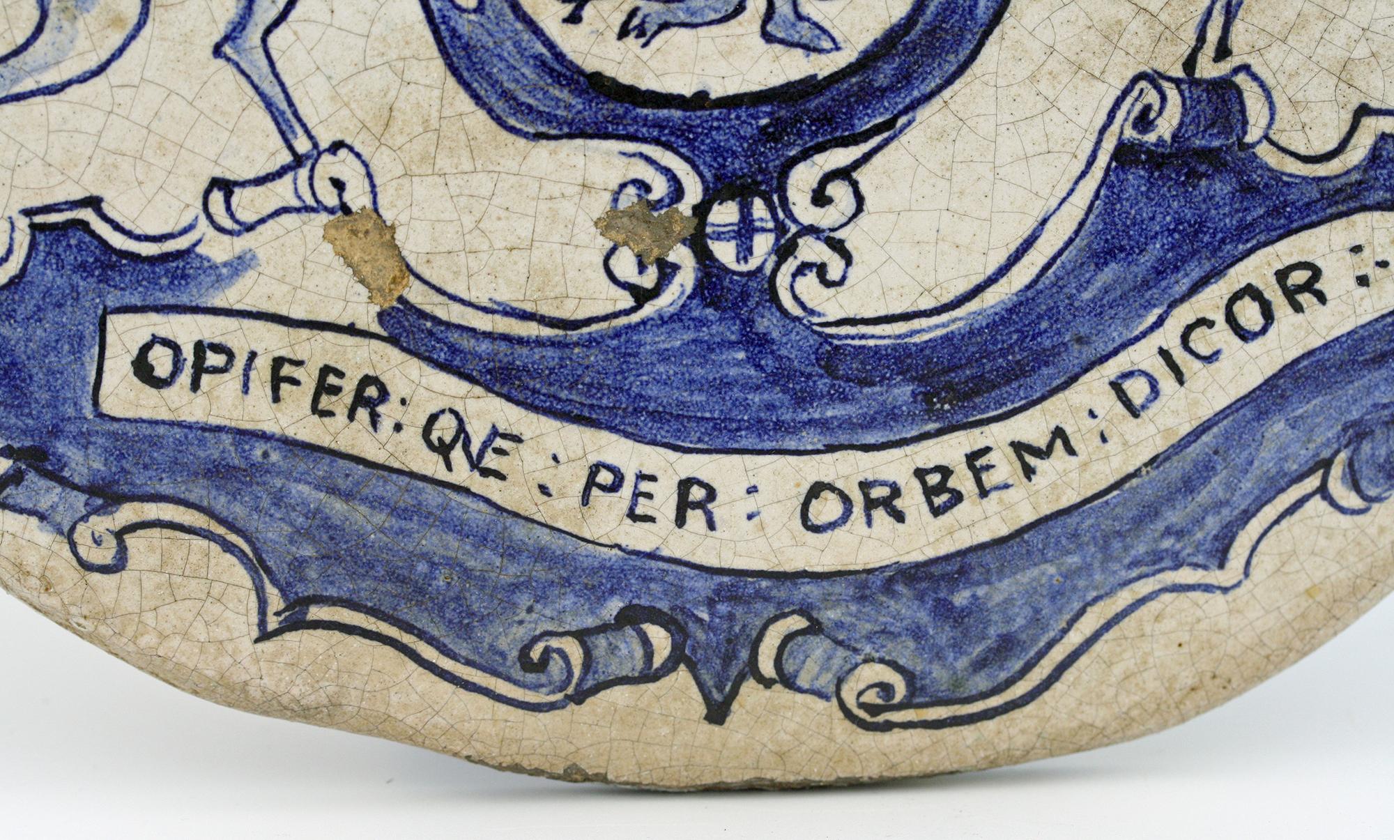 Hand-Painted Rare Bristol Delft Pottery Apothecary Pill Slab, 17th Century