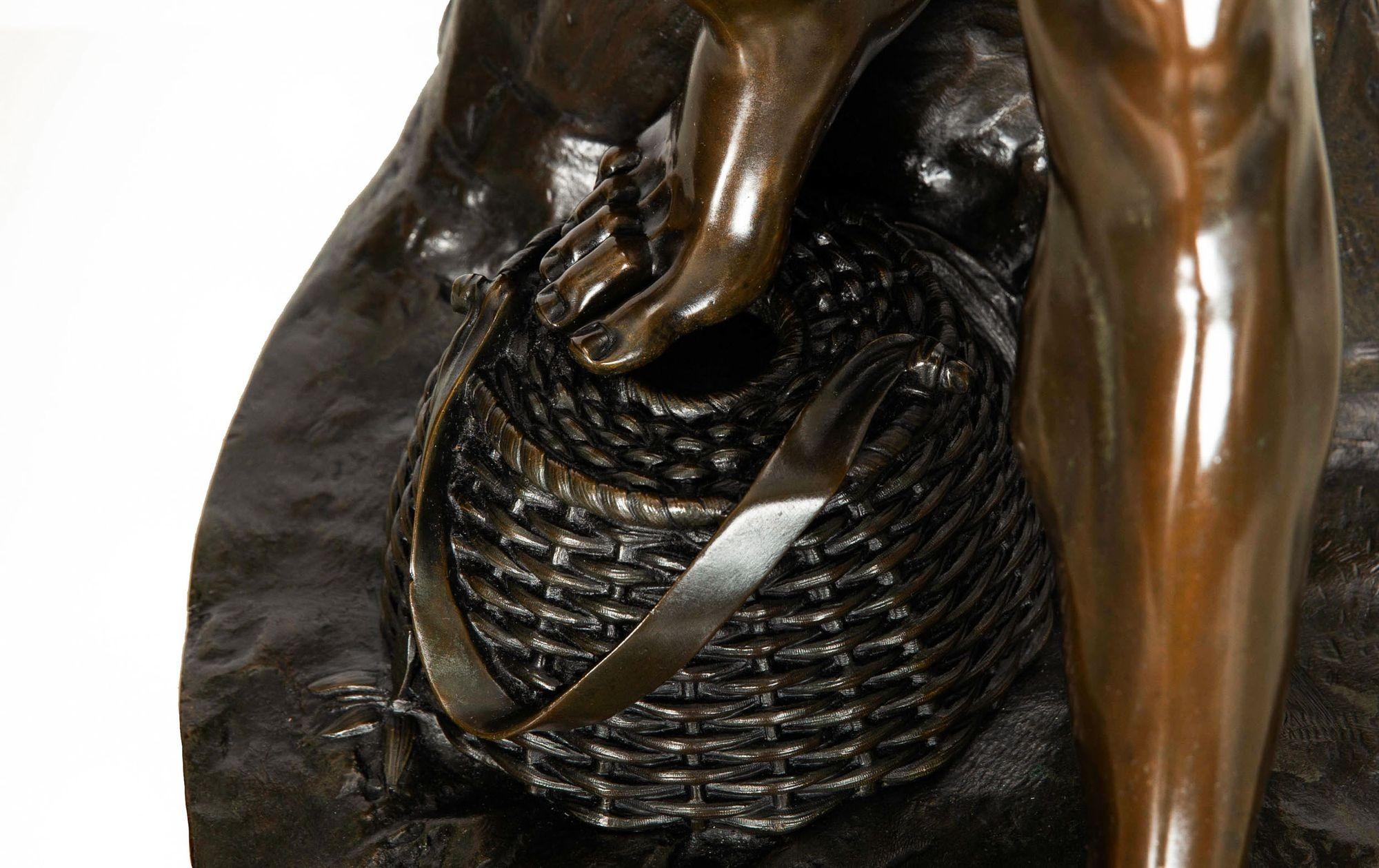 Rare British Bronze Sculpture “Snake Charmer” (1876) by Sir Thomas Brock For Sale 8