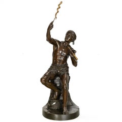Rare British Bronze Sculpture “Snake Charmer” (1876) by Sir Thomas Brock