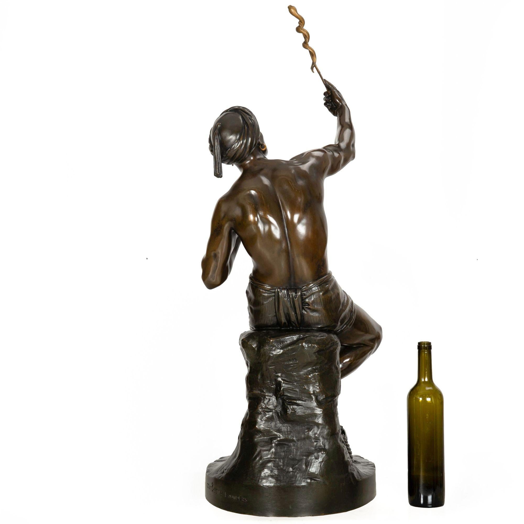 English Rare British Bronze Sculpture “Snake Charmer” (1876) by Sir Thomas Brock For Sale