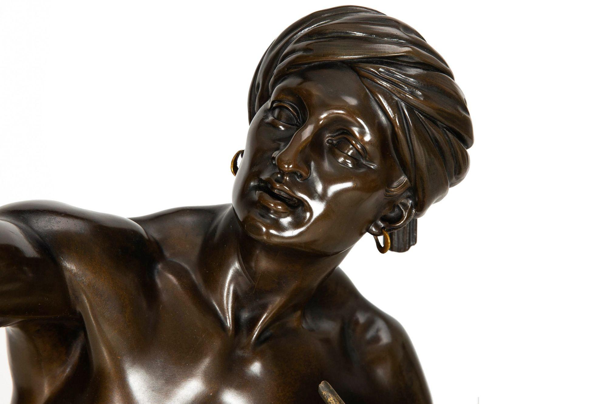 19th Century Rare British Bronze Sculpture “Snake Charmer” (1876) by Sir Thomas Brock For Sale