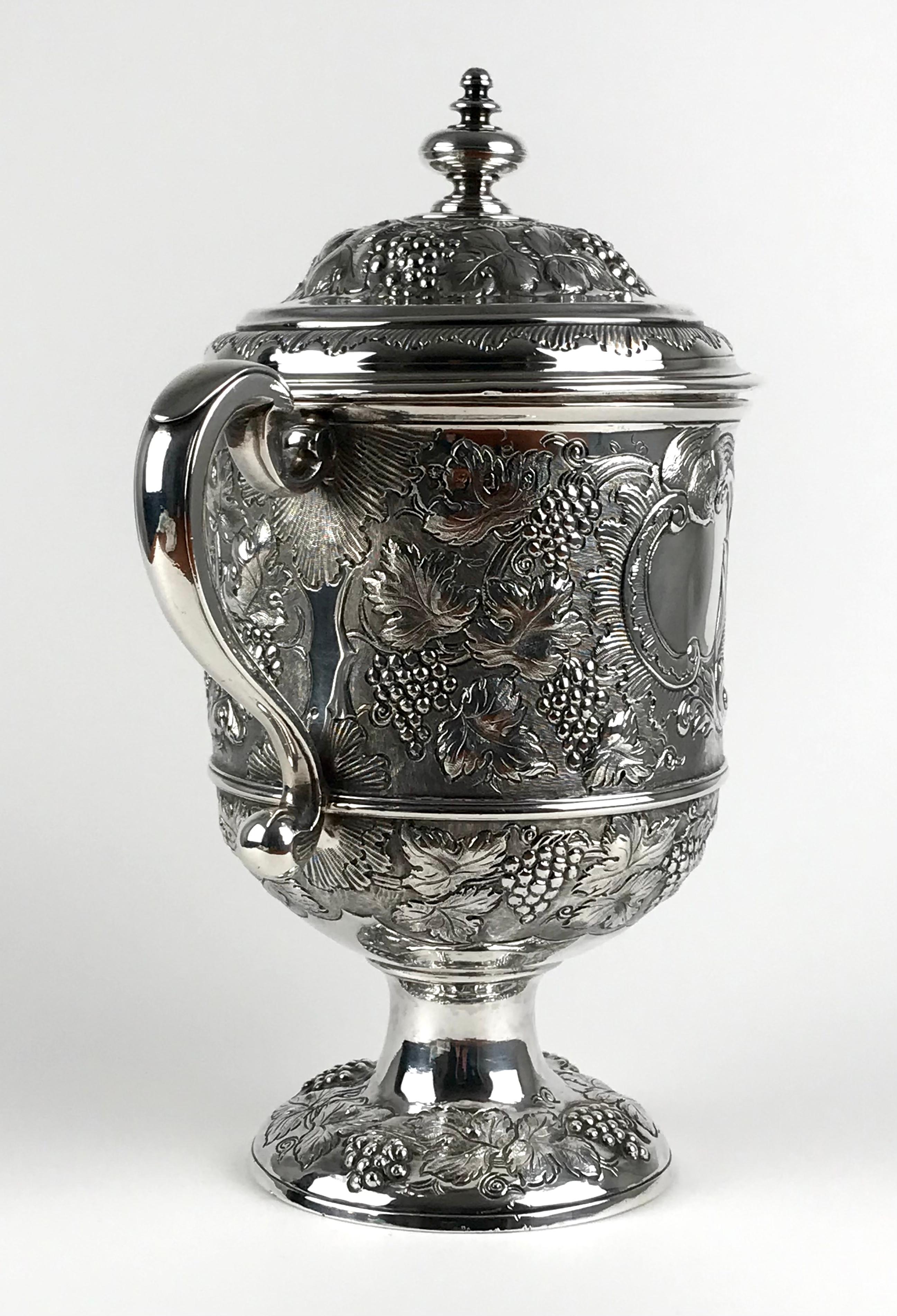 Embossed Rare Brittania Solid Silver Sterling Queen Anne 2 Handled Cup & Cover London 171