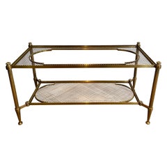 Rare Bronze and Brass Coffee Table with Two Tiers Glass Top resting on a Brass