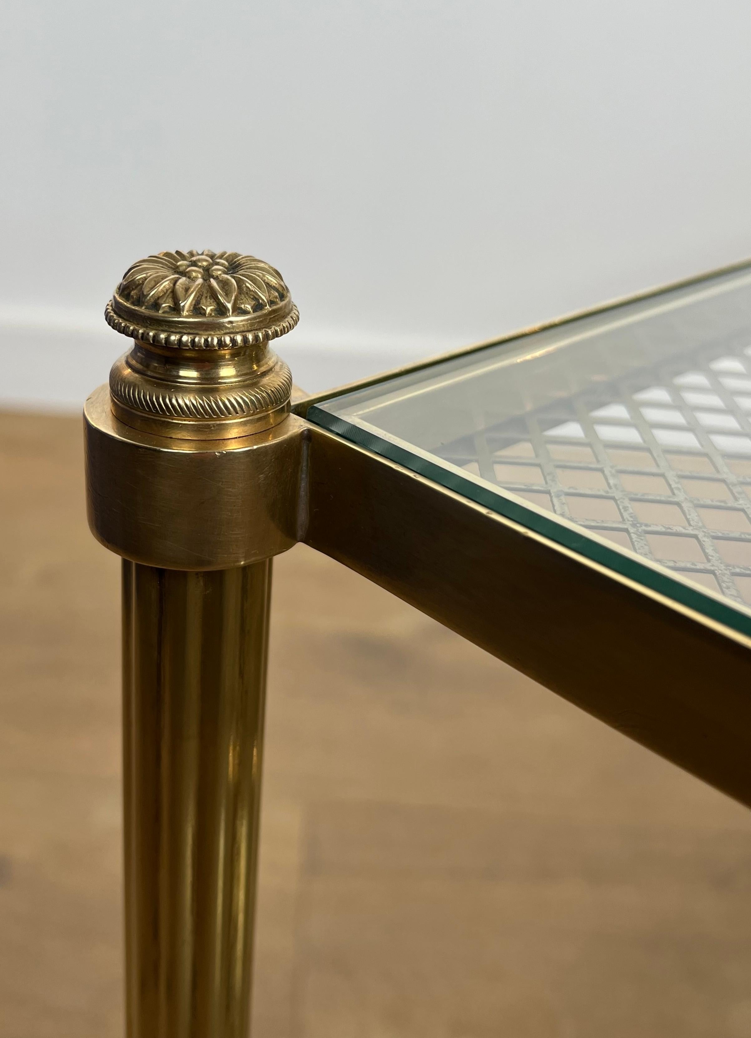 Rare Bronze and Brass Coffee Table with Two Tiers Glass Top resting on a Steel For Sale 4