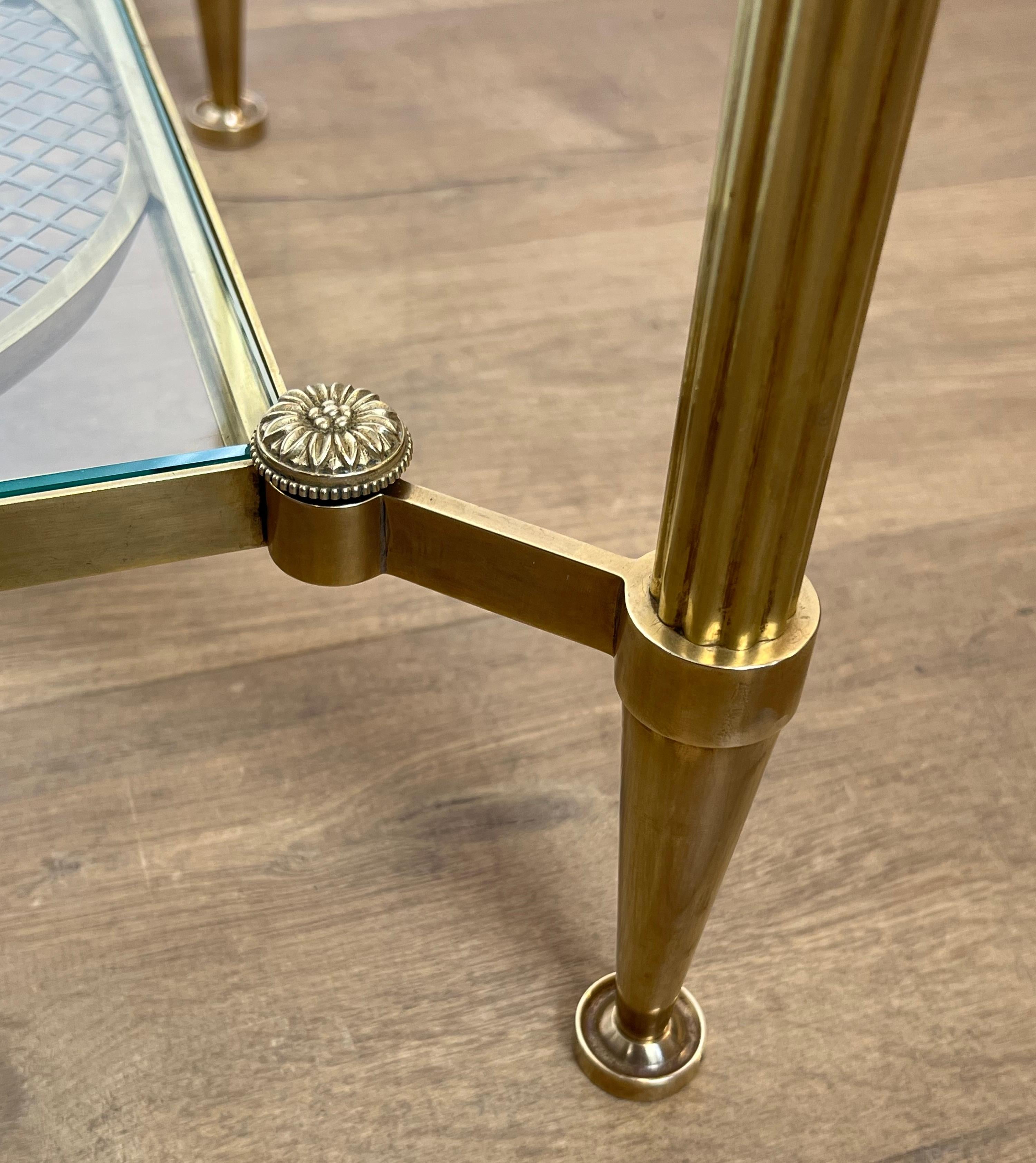 Rare Bronze and Brass Coffee Table with Two Tiers Glass Top resting on a Steel For Sale 5