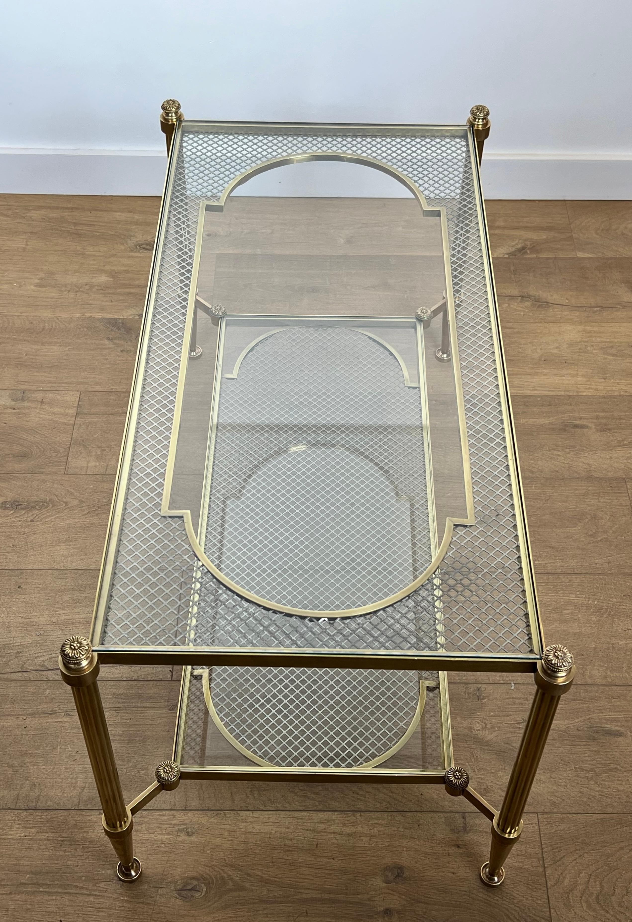 Rare Bronze and Brass Coffee Table with Two Tiers Glass Top resting on a Steel For Sale 6